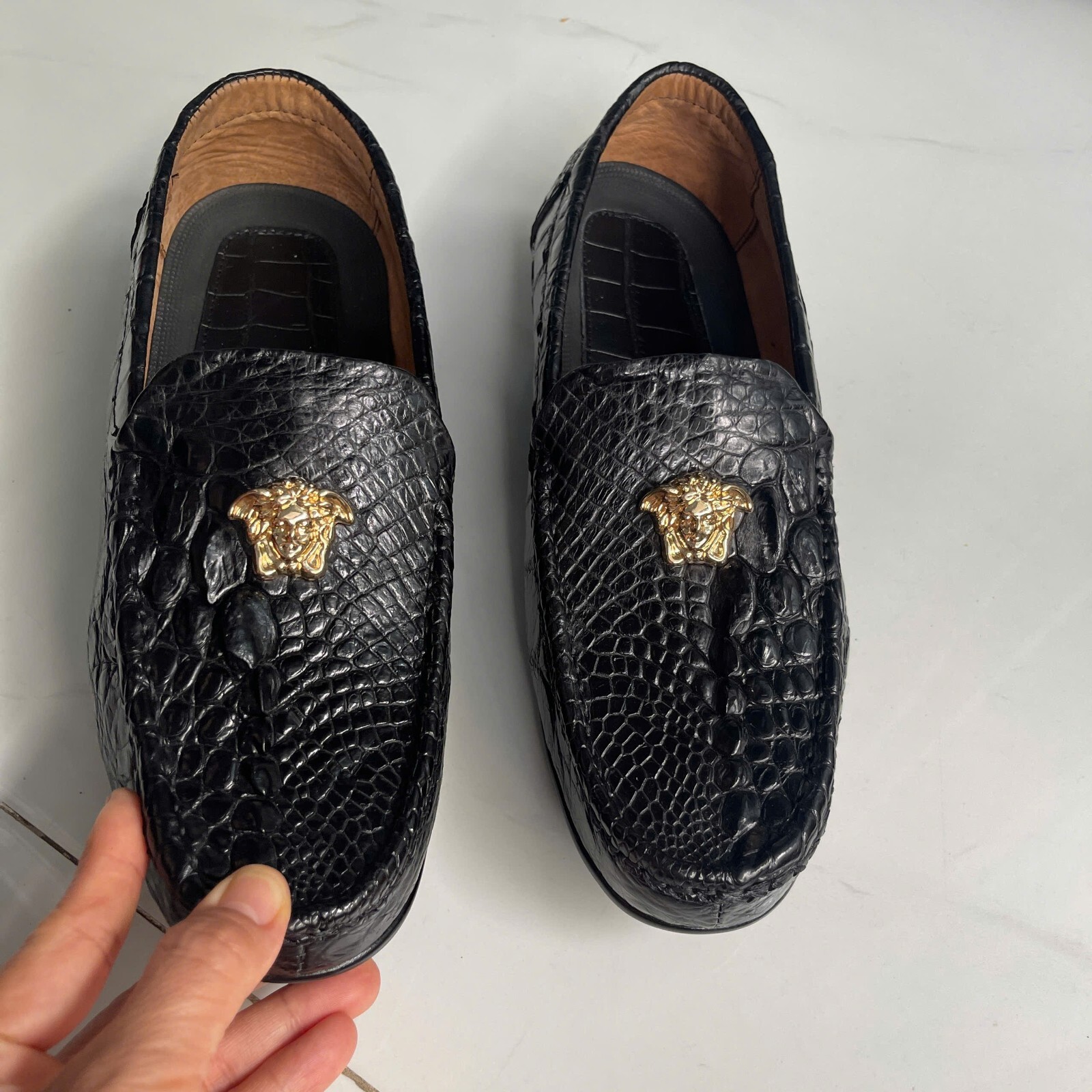 US 13 BLACK 100% Genuine,Real EXOTIC Leather Skin Men’s Shoes- Handmade