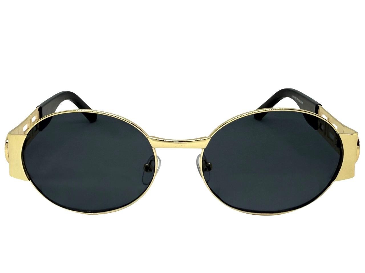 Classic Retro Hardcore Hip Hop Rapper Pimp SUNGLASSES Oval Gold Frame Dark Lens