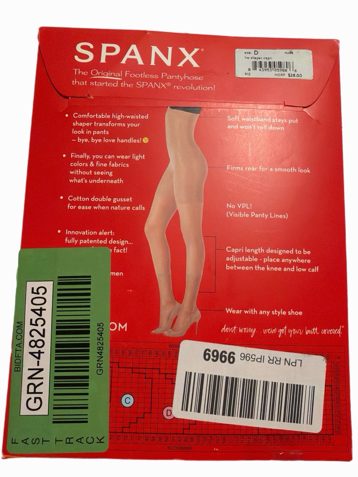SPANX High Waisted Footless Pantyhose #912 Nude Size D Body Shaper New Open Box