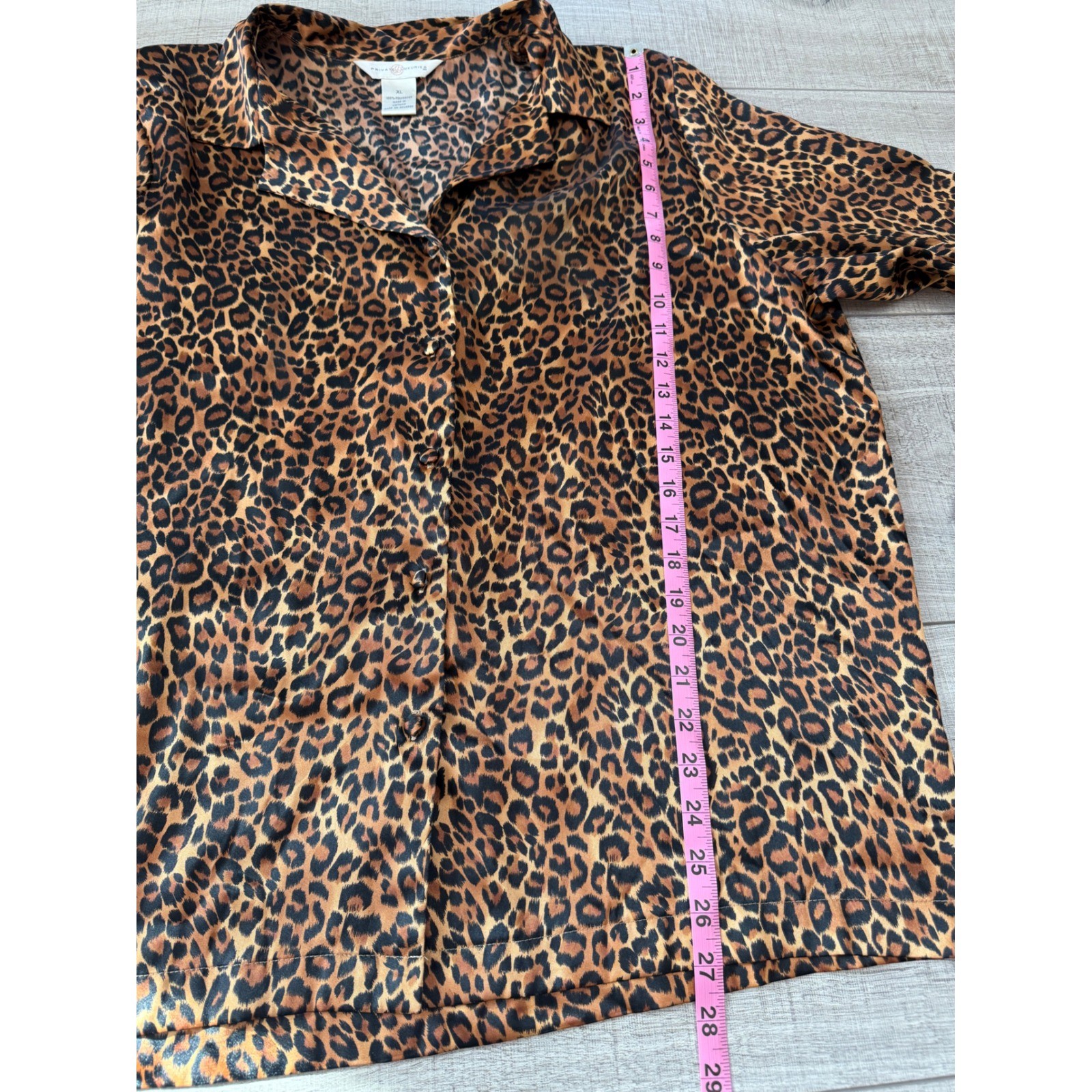 Leopard print satin button up blouse oversized XL