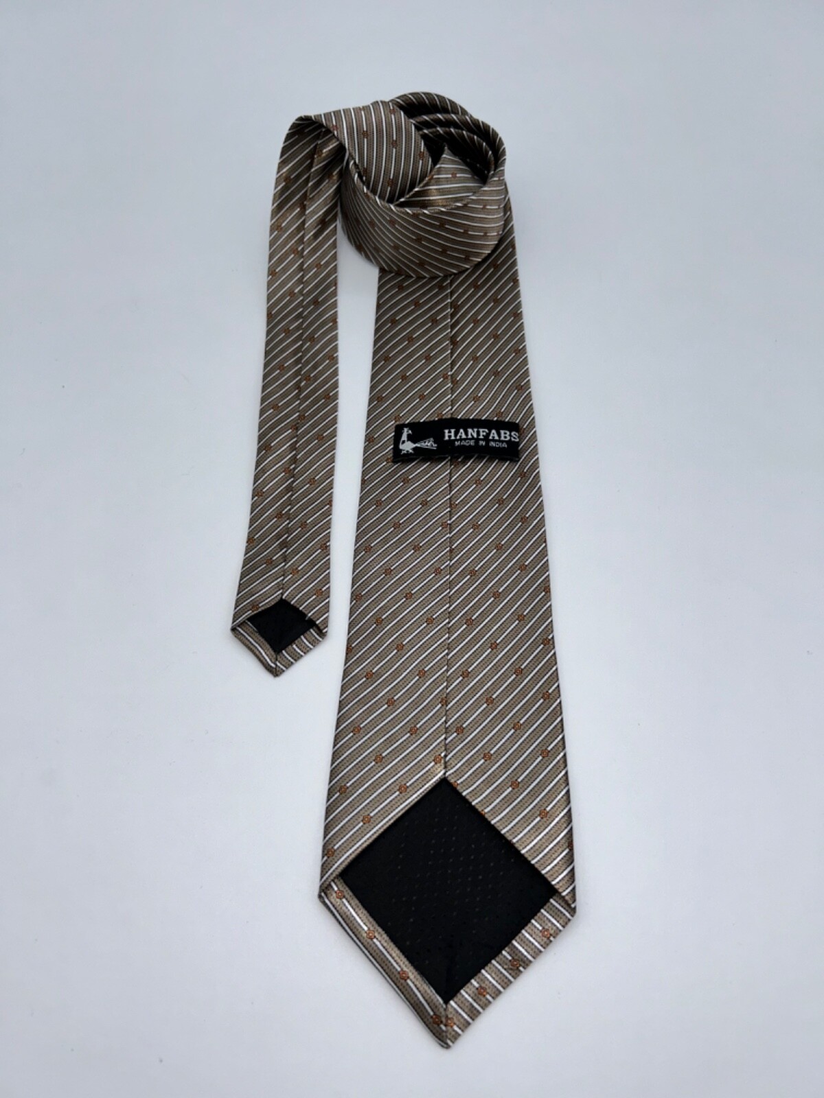 HANFABS Men’s SILK Tie Gold with White Stripes Smooth Feel Touch of Diamond !!