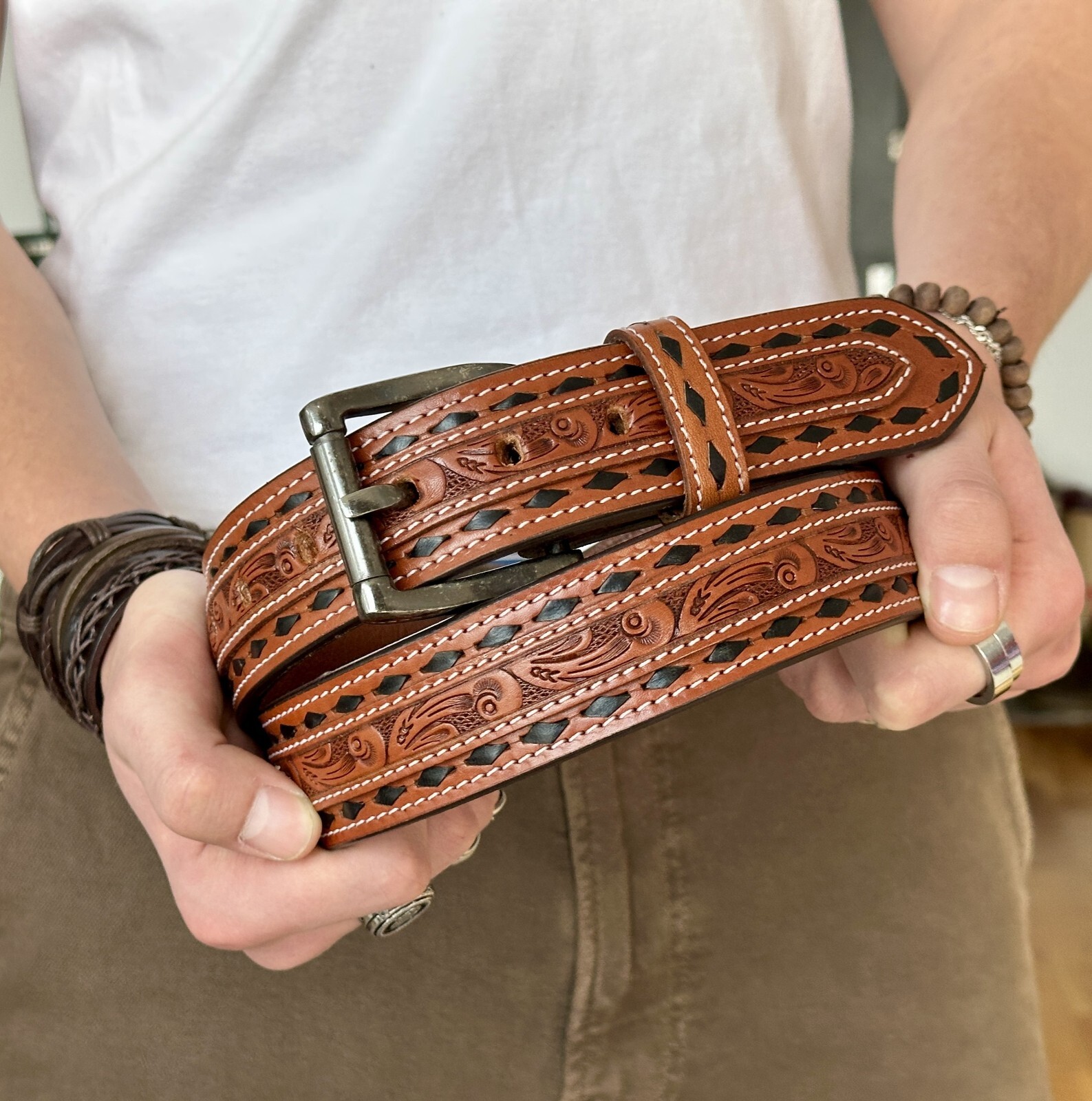 Handmade Heavy Duty Leather Work Tool Gun Belt 1.5″ Thick Belt Removable Buckle