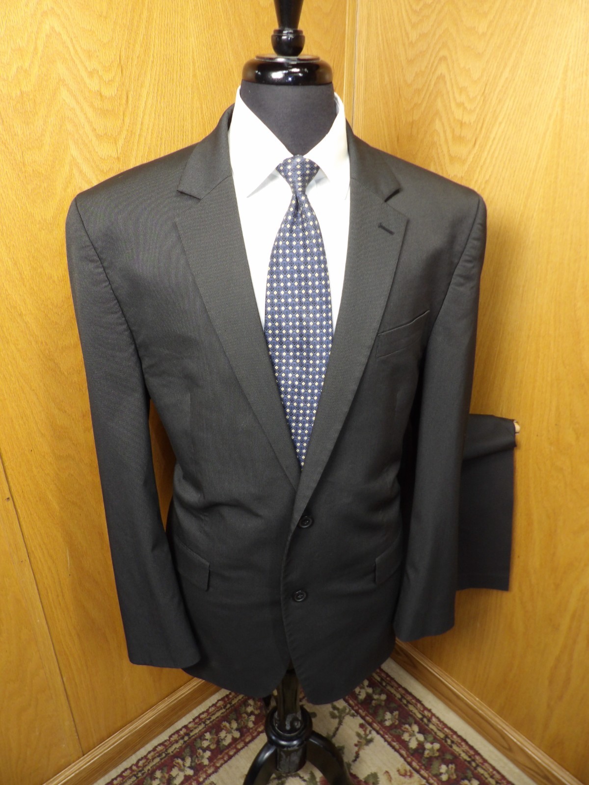 Perry Ellis Mens Suit 48L 40 X 29 Dark Gray / Black Micro weave B-7#5
