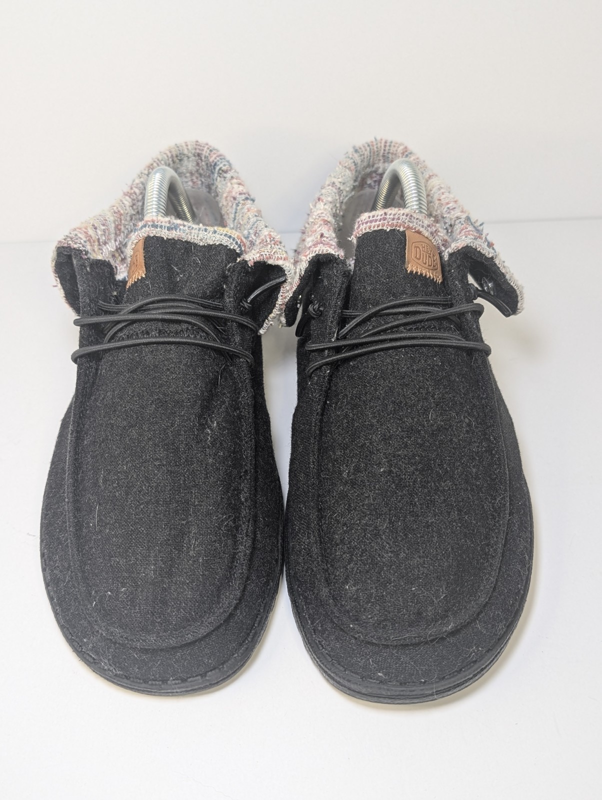 Hey Dude Wendy Fold Wool Black Multi Woven Collar Slip On Loafers Womens Size 10