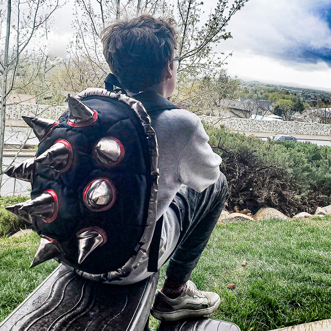 BioDomes Spiked Black-Red Turtle Shell Backpack 19″