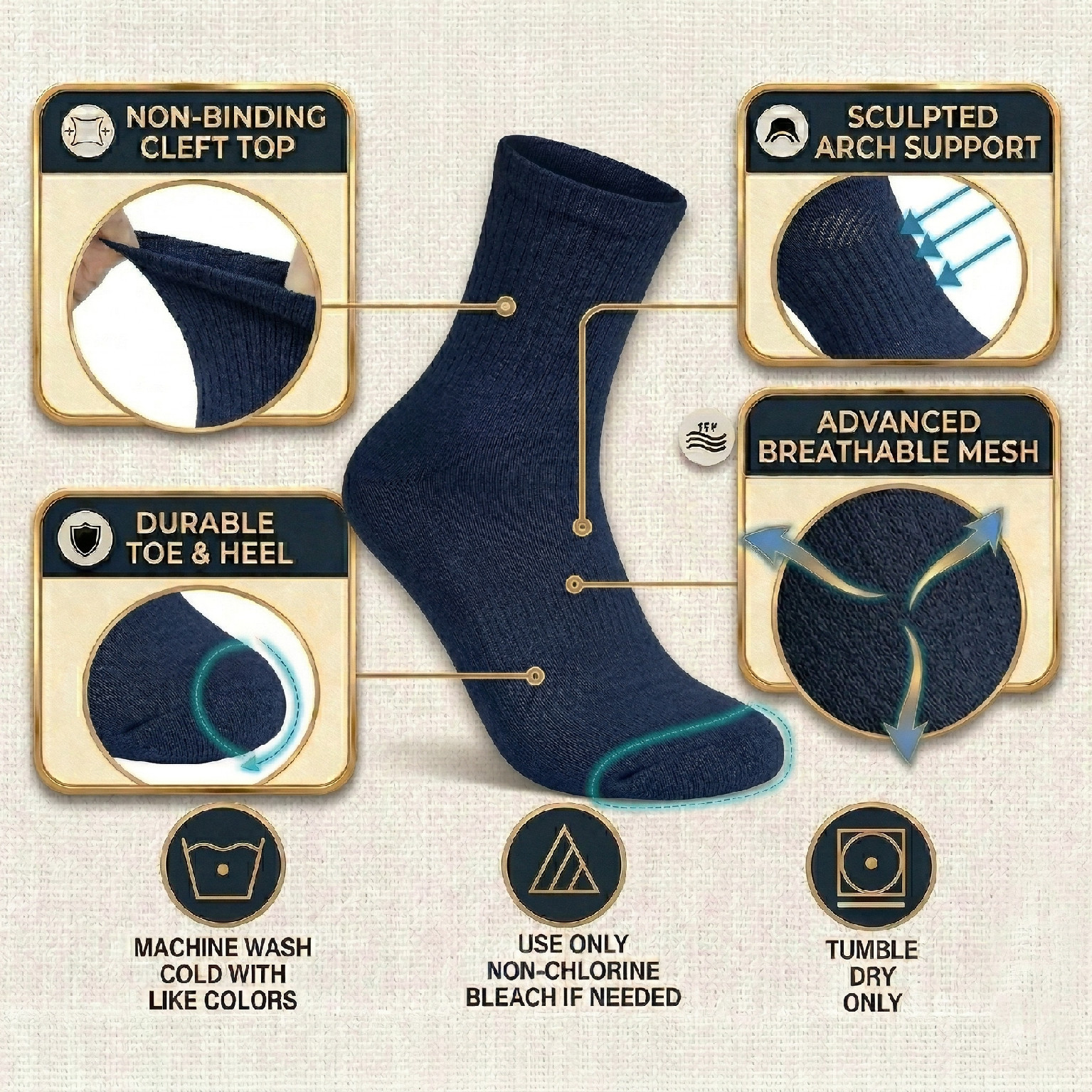 9 Pairs Diabetic Socks Quarter Ankle Mens Circulatory Health Cotton 9-11 10-13