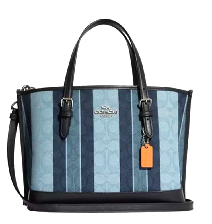 COACH #C8416 Mollie 25 Signature Jacquard w/Strips Tote /Shoulder Bag -Blue/Navy