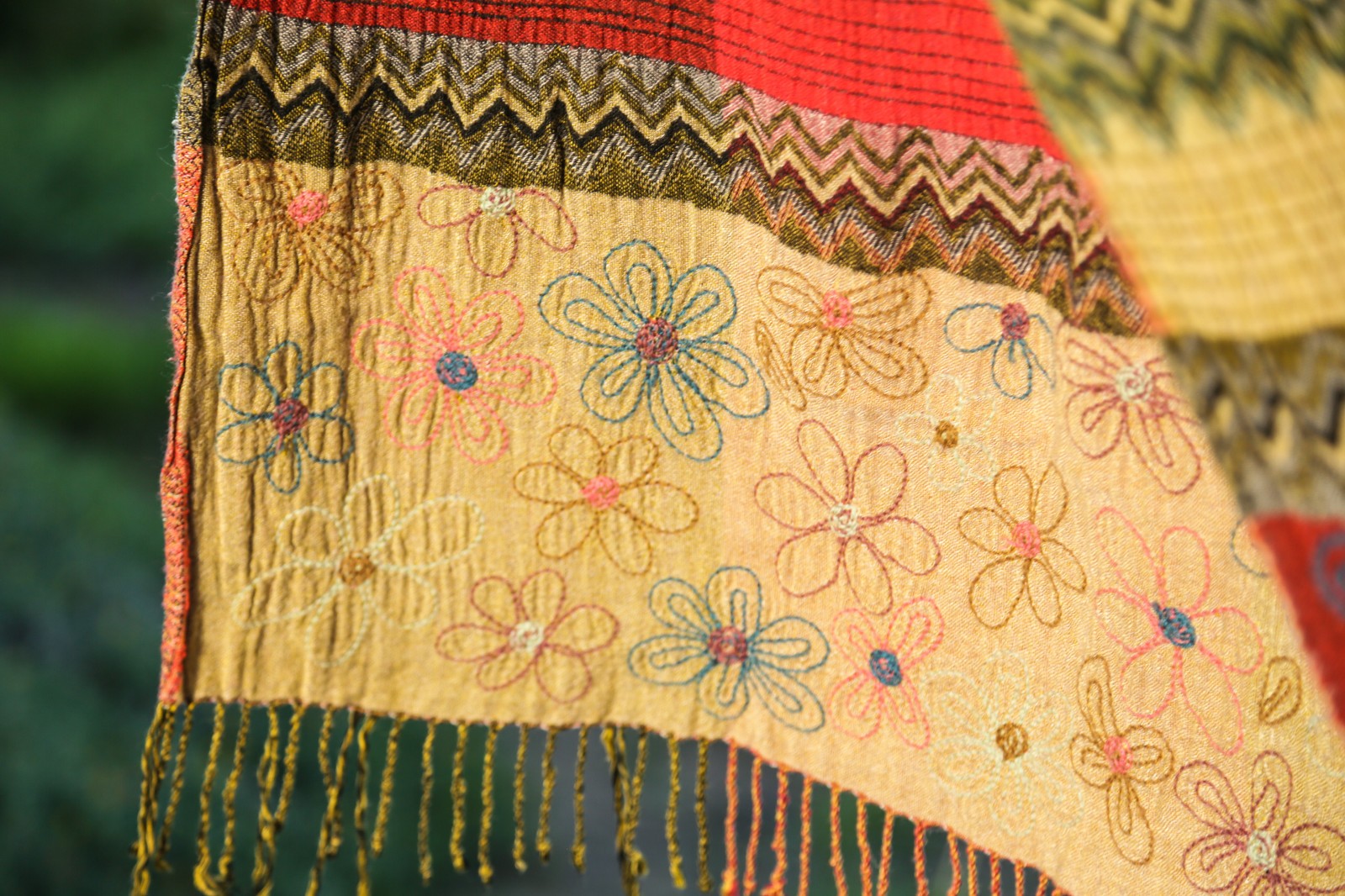 Y2K DIMRI Floral Striped Summer Scarf Wrap Soft Rayon Rectangle Red Multicolor