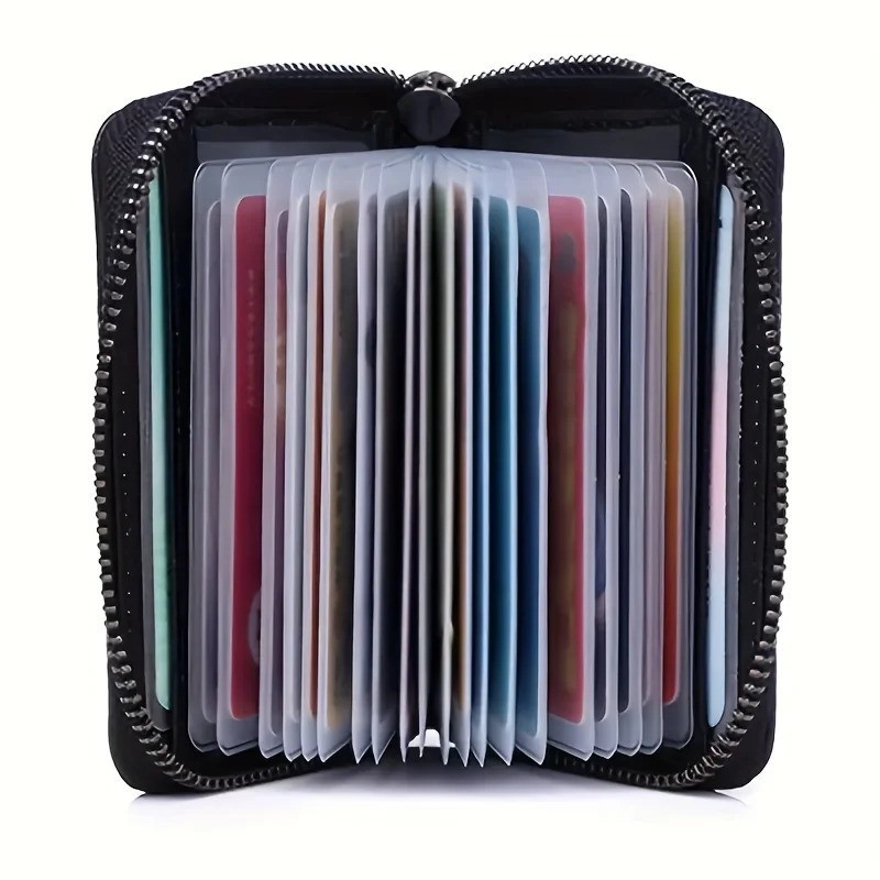 2PCS RFID Blocking Credit Card Holder Wallet Zipper Coin Pocket Slim Case Black