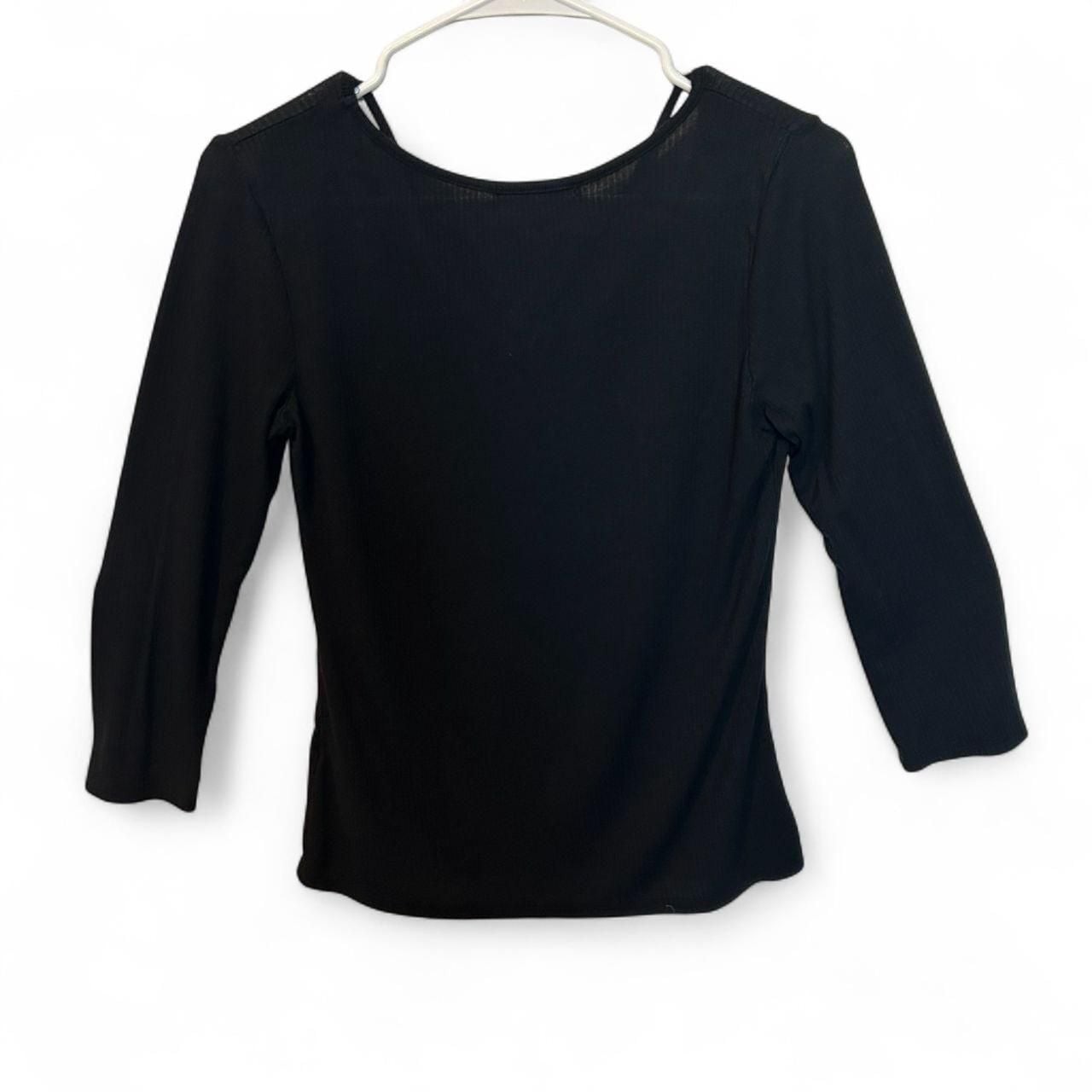 Papaya Black Ribbed O-Ring Front Long Sleeve Top Size L