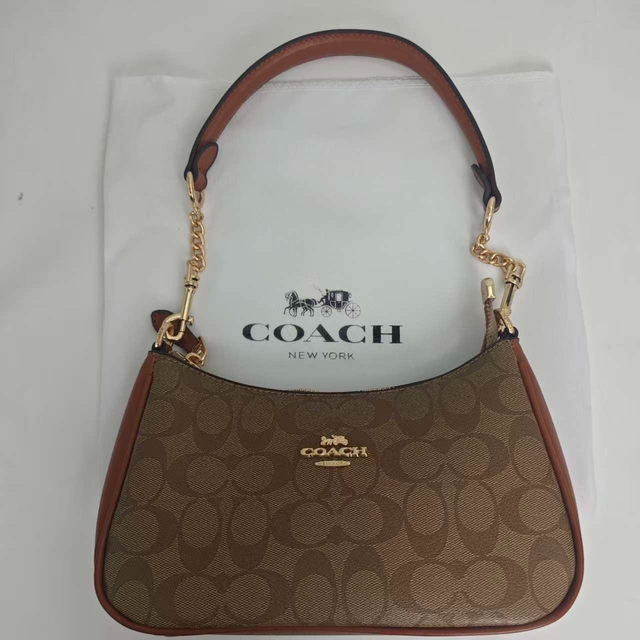 Coach Teri Brown Signature Canvas Shoulder Bag Women Everyday Purse