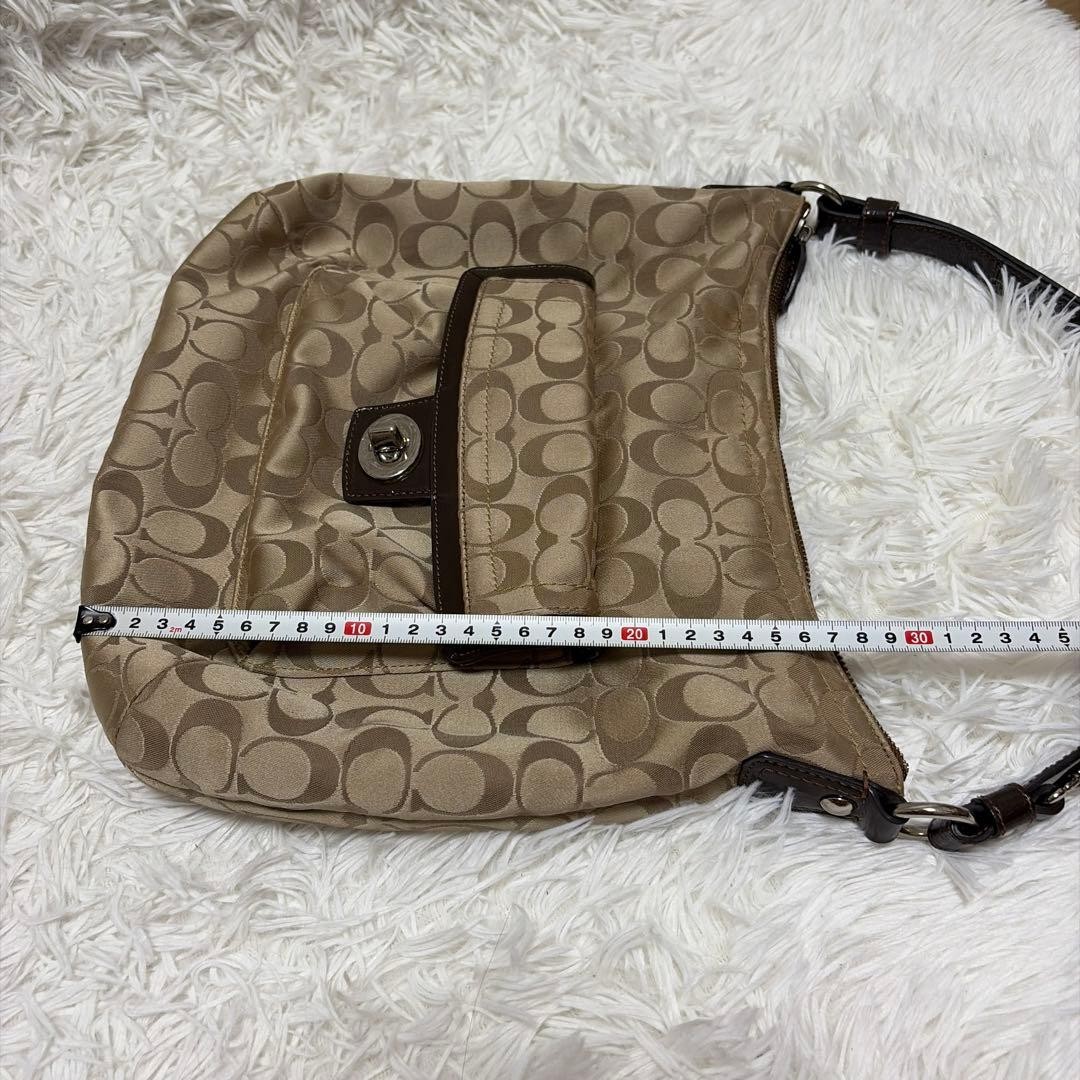 Authentic Coach Signature Hobo Shoulder Bag, Leather, 12.6in, Slightly Dirty