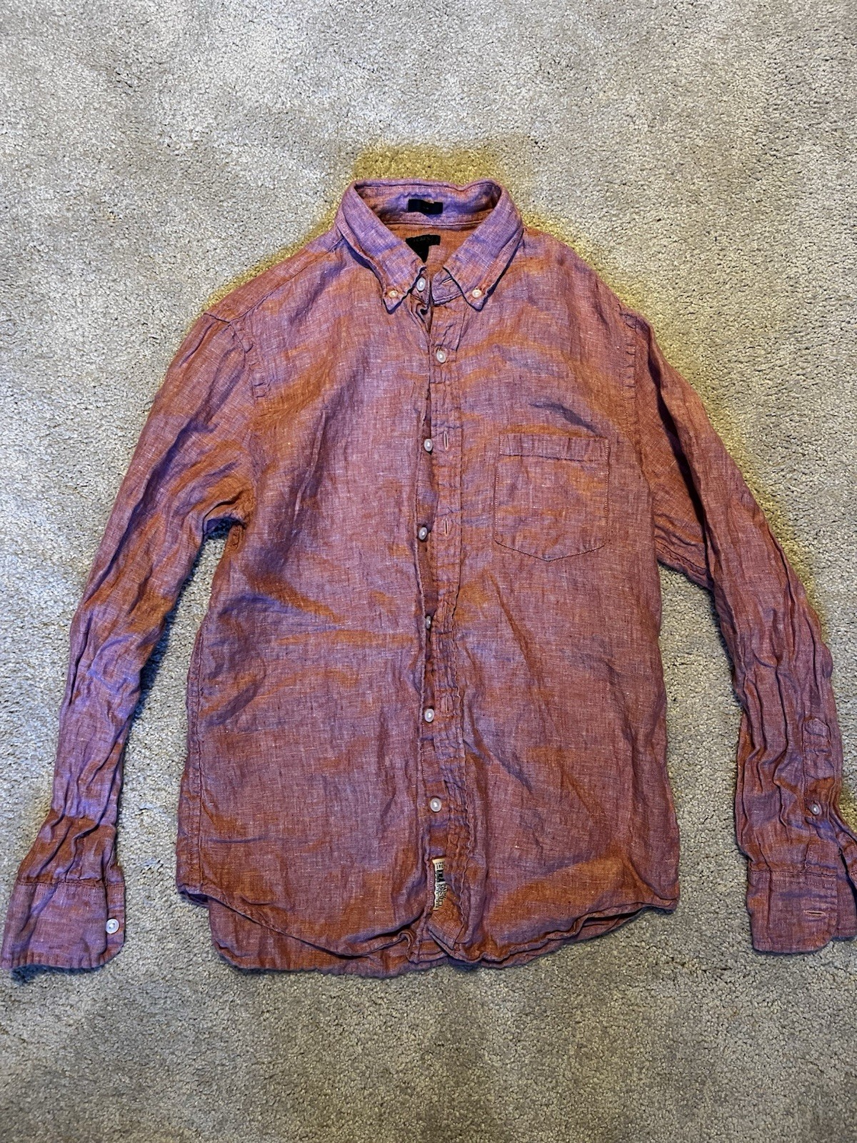 J Crew Men’s Premium Baird McNutt Linen Long Sleeve Shirt Medium Red