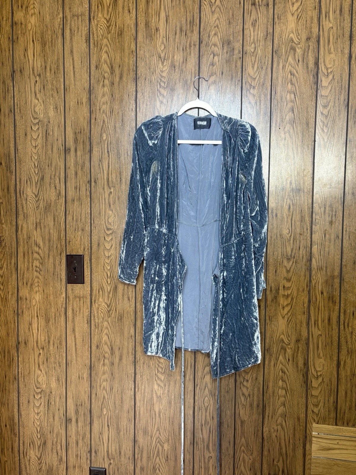 $248 Reformation Blue Velvet Wrap Dress V-Neck Long Sleeve Size M