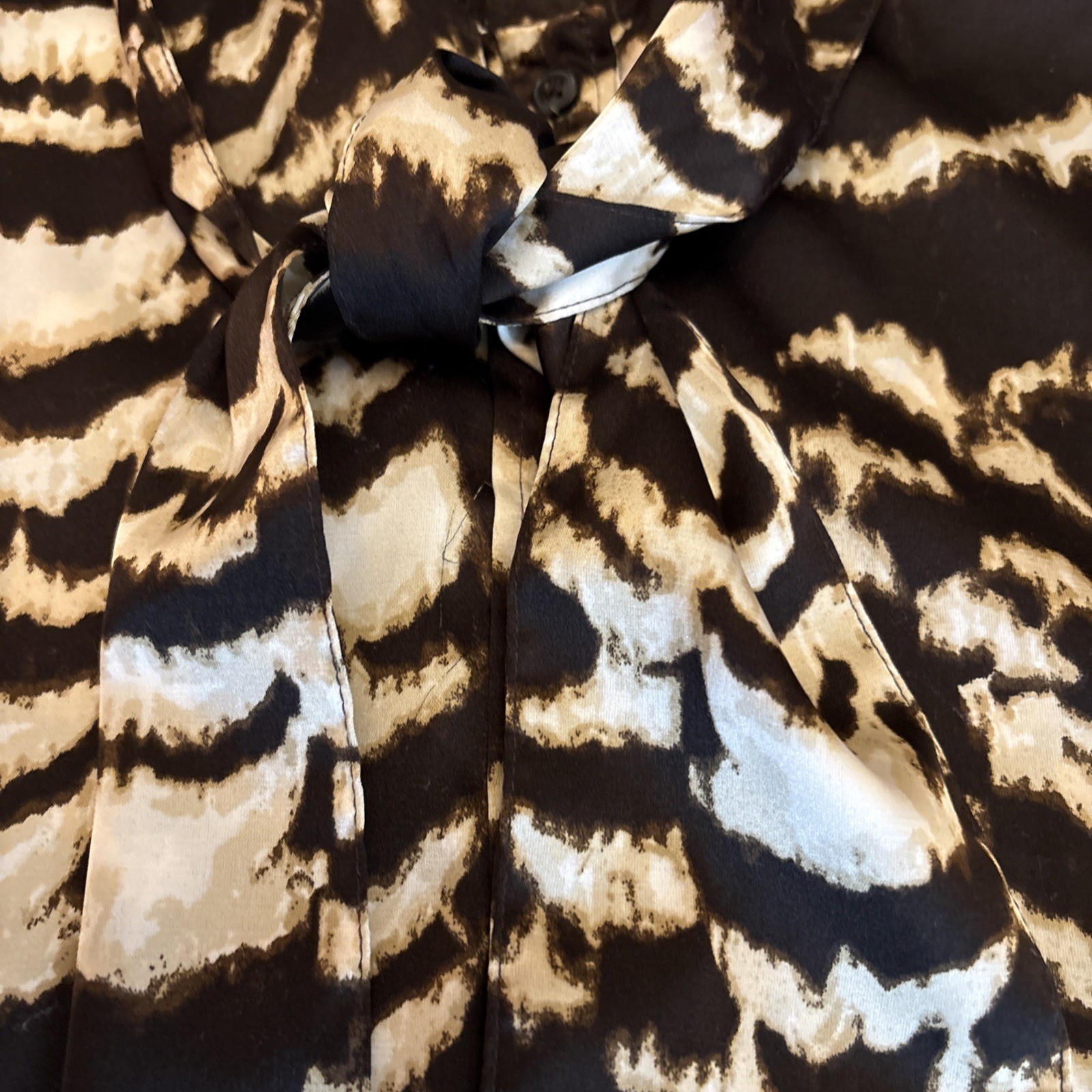 Calvin Klein Zebra Print Brown & Cream Print, Bow Tie V-Neck Button Sleeveless
