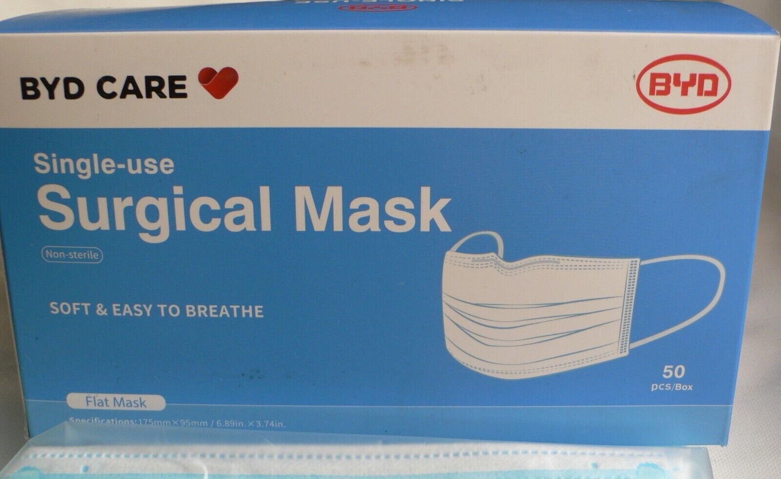 50 BYD Care Face mask new individually wrapped in packs of 10