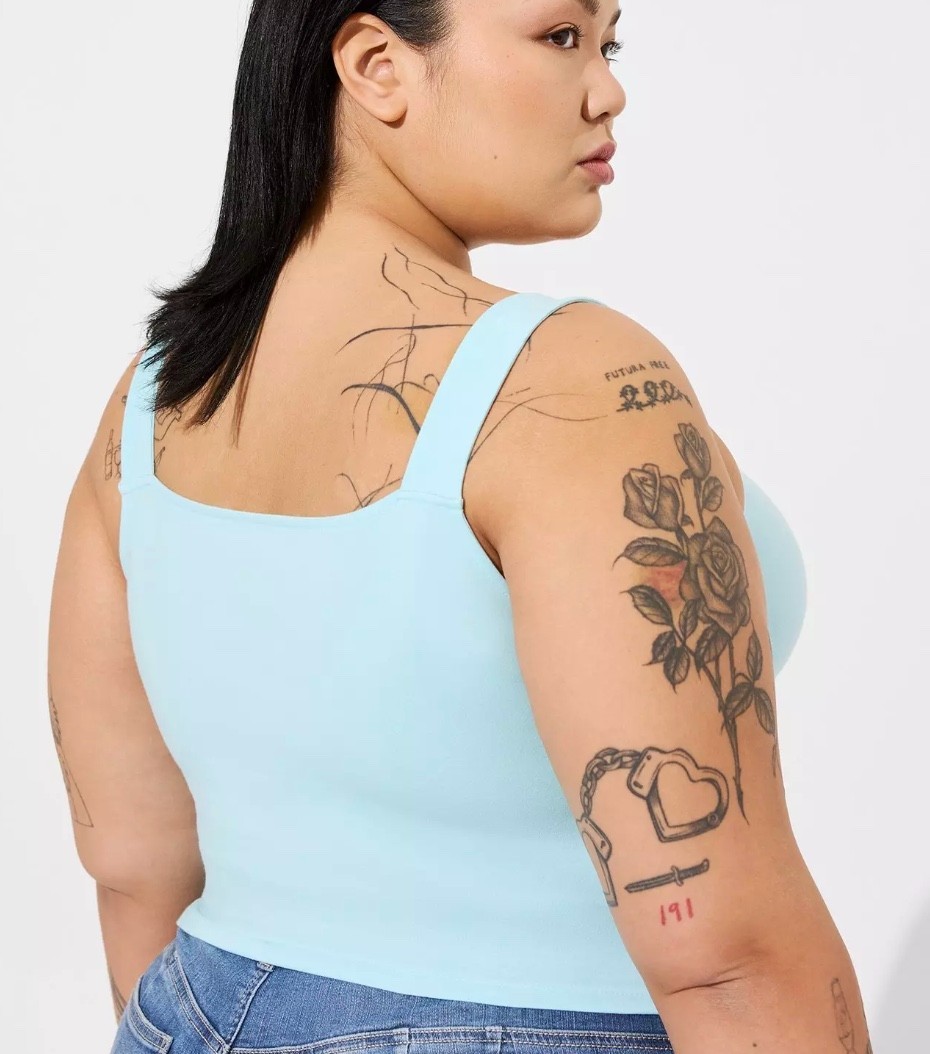 Torrid Crop Tank Size 1X 14-16 Foxy Squareneck Sleeveless Atomizer Blue NWT