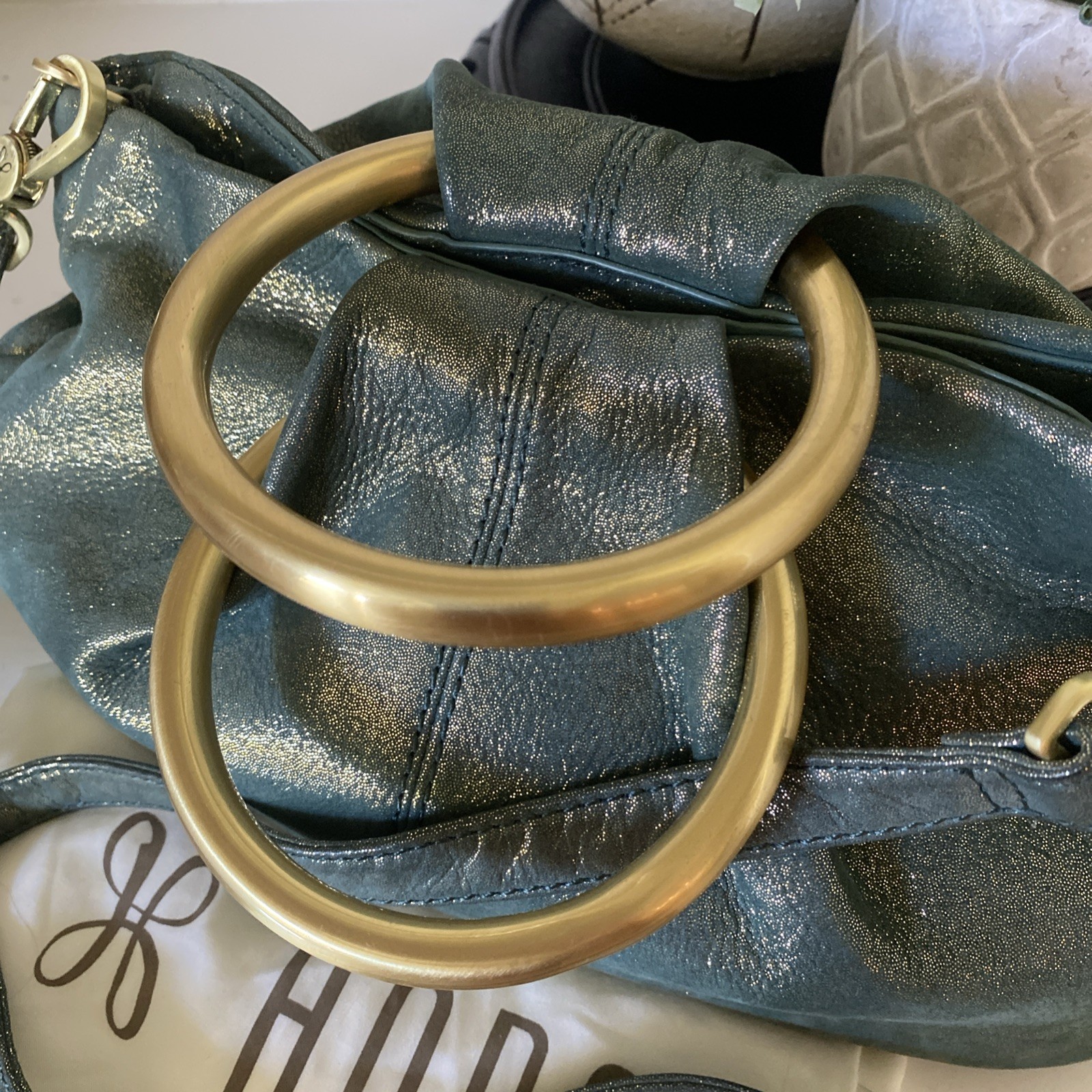 RARE Hobo Sheila Evergreen Shimmer Satchel Bag With Dust Bag NICE!