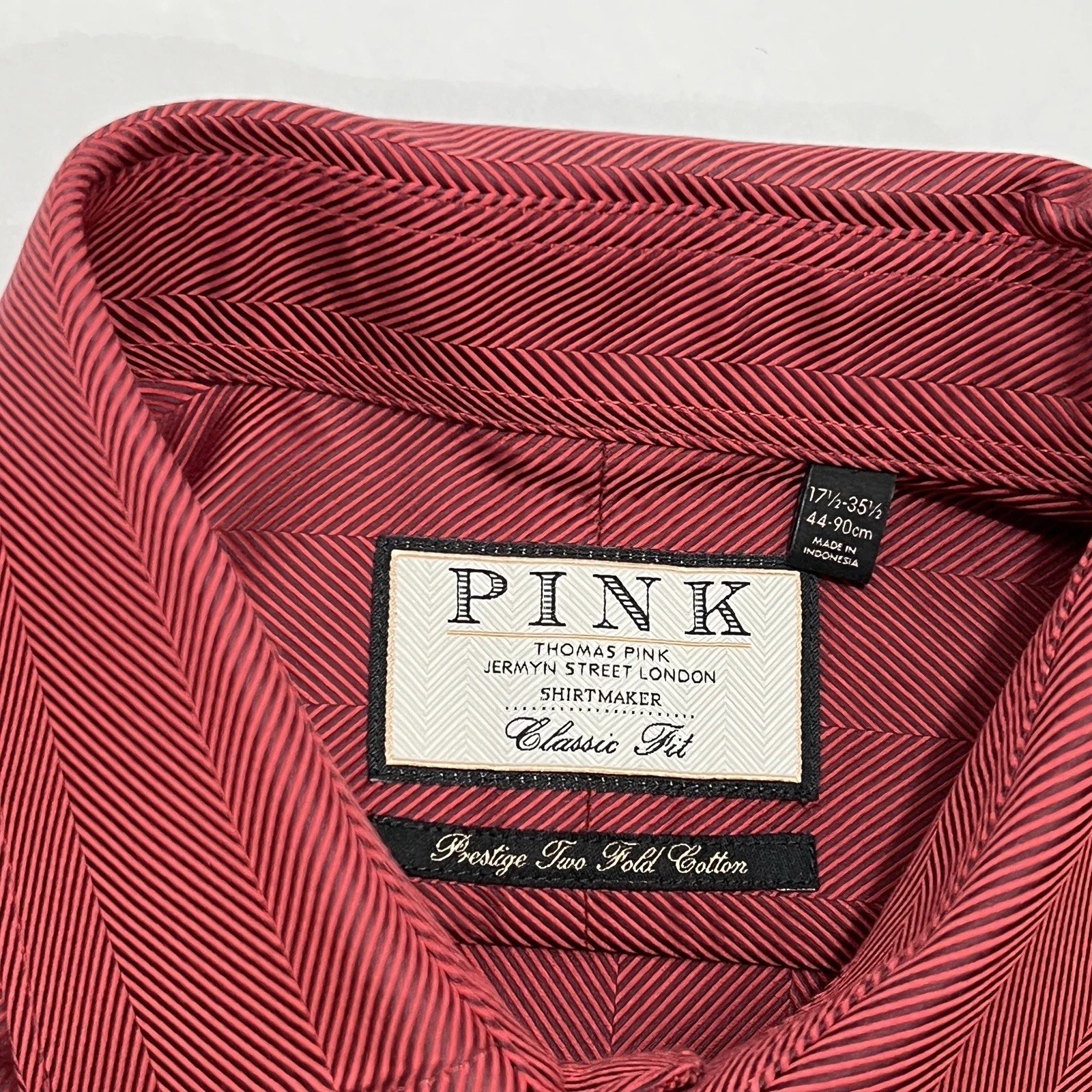 Thomas Pink Classic Fit Herringbone Dress Shirt Dark Shade Red Men 17.5 35 1/2