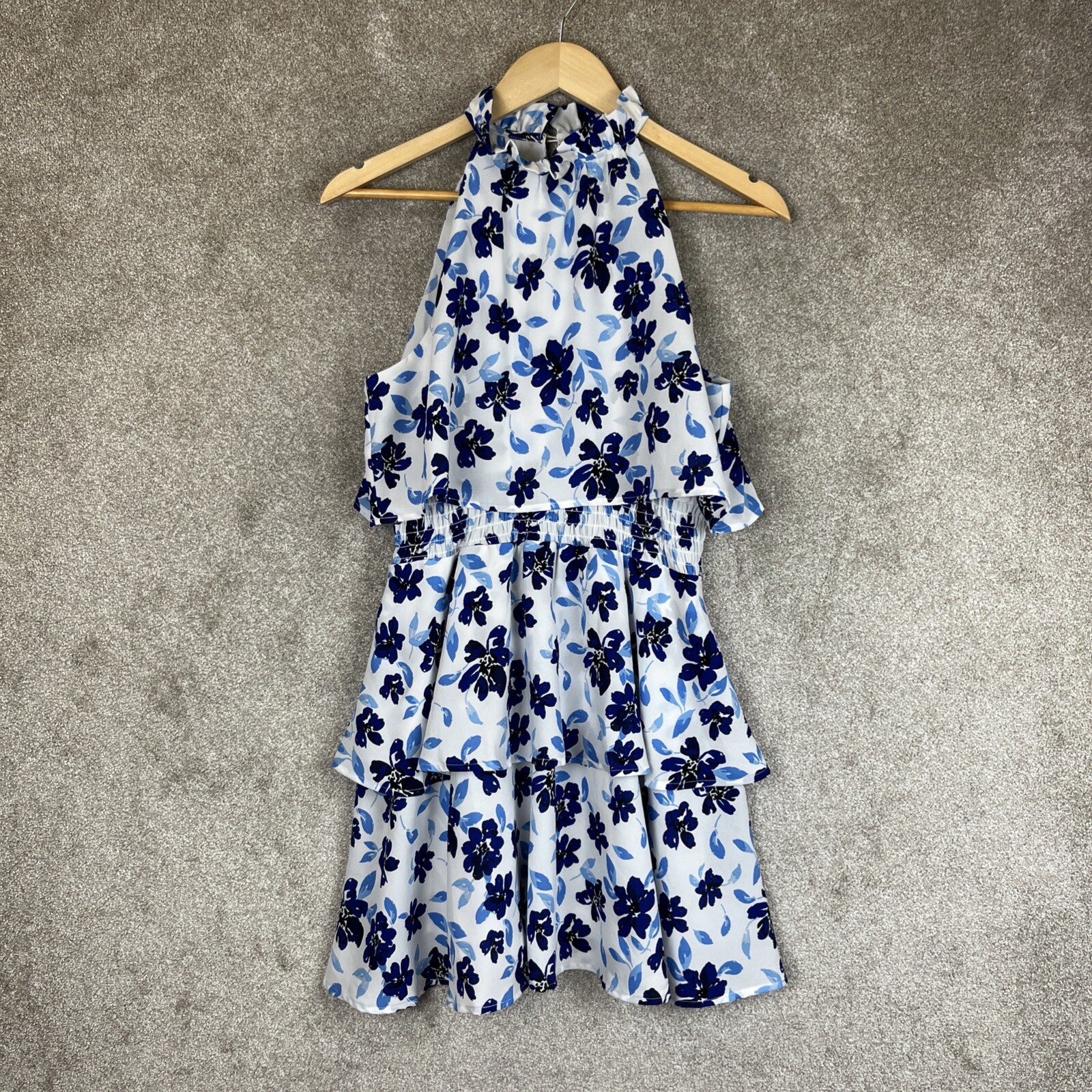 Mudpie Dress Womens Small Blue Floral Sleeveless Back Button Lined Layered-1925*