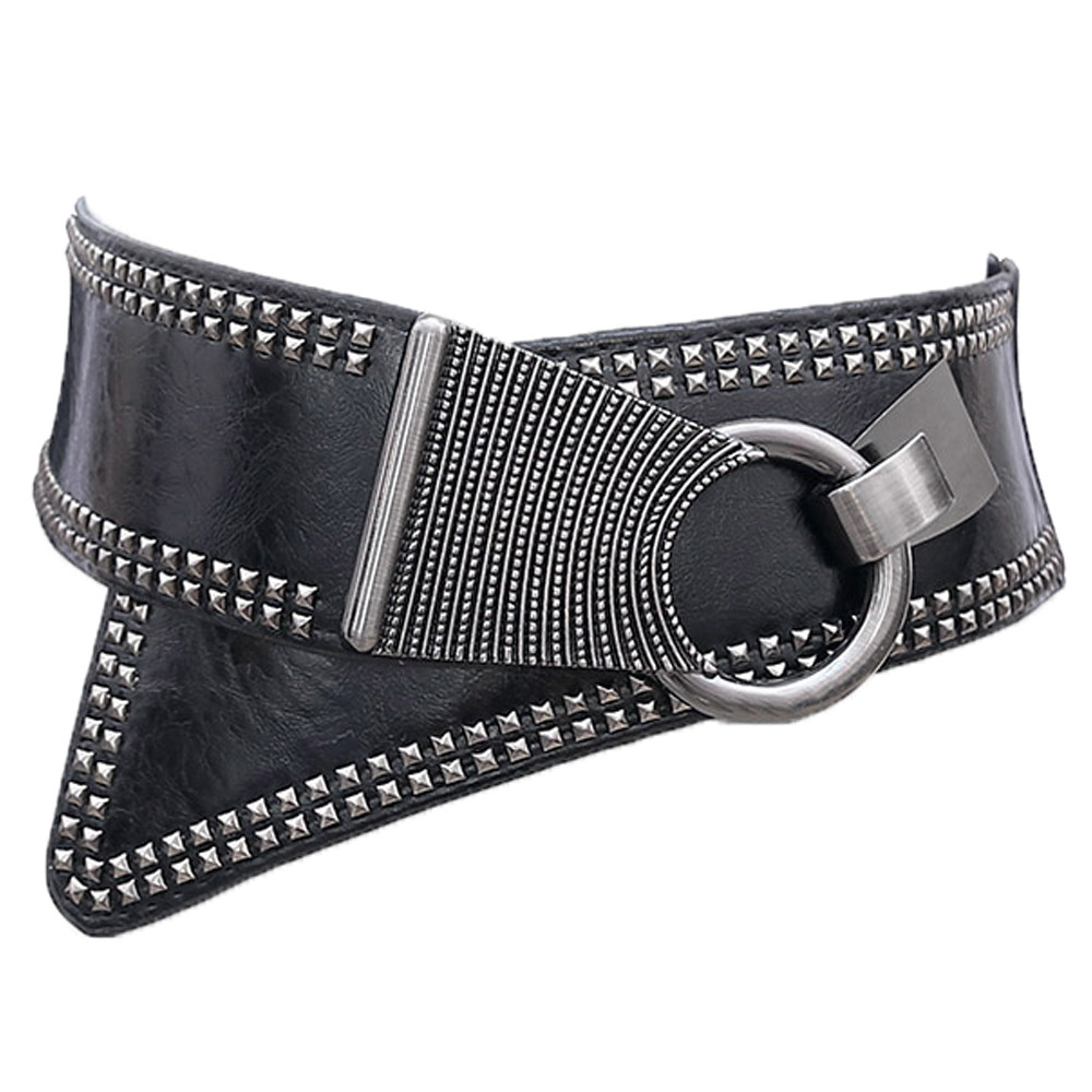 Women Punk Waistband Belt Buckle Wide Corset Elastic Fashion Leather Setrtch