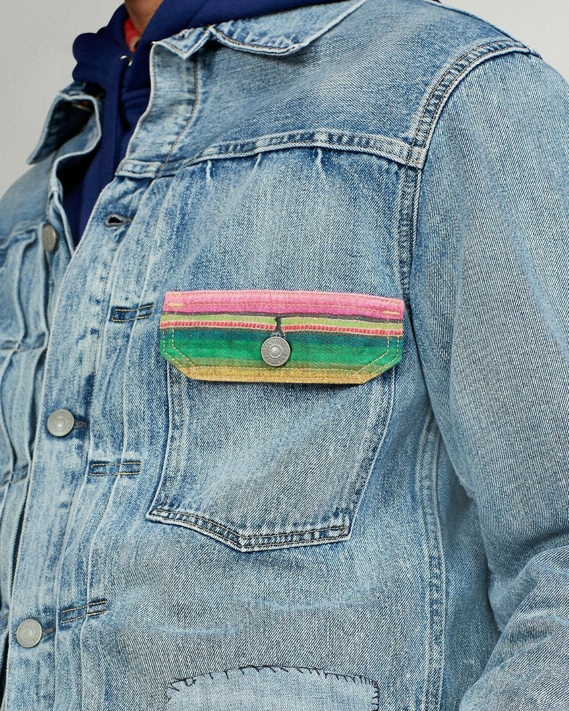 BTS Jimin Polo Ralph Lauren Repaired Patchwork Southwestern Denim Trucker Jacket