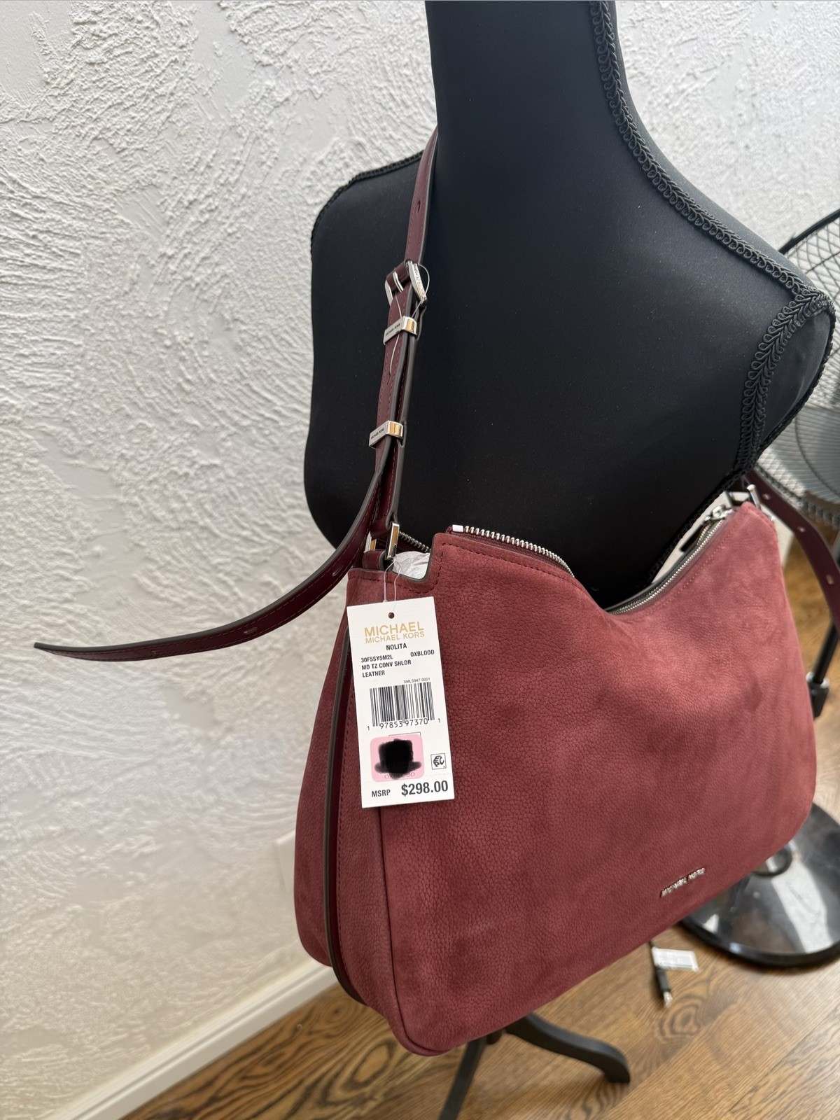 NWT Michael Kors Nolita Medium Nubuck Shoulder Crossbody Bag, Oxblood Red