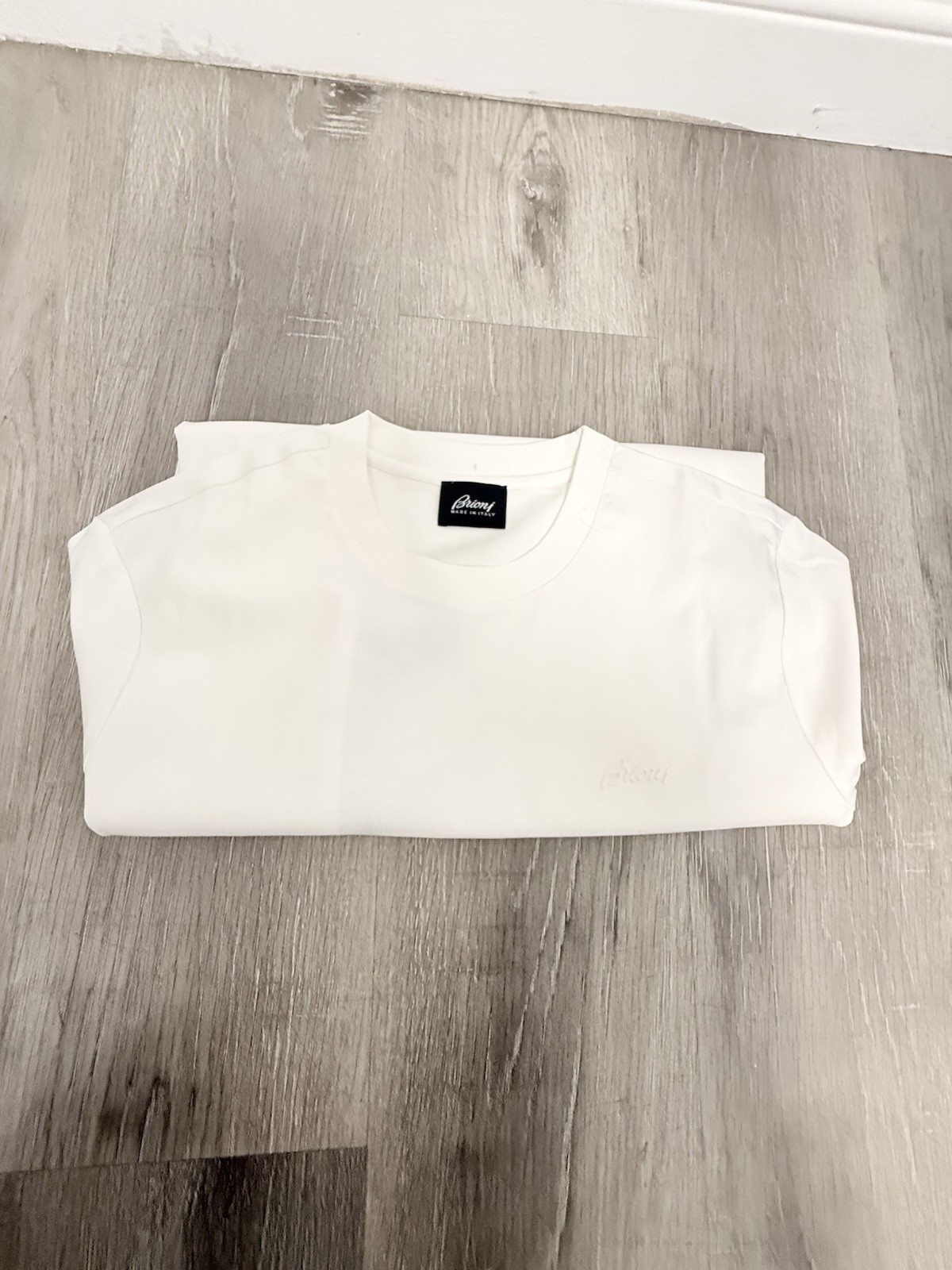 Brioni Men’s White Crew Neck Short Sleeve T-Shirt Solid Logo Size L