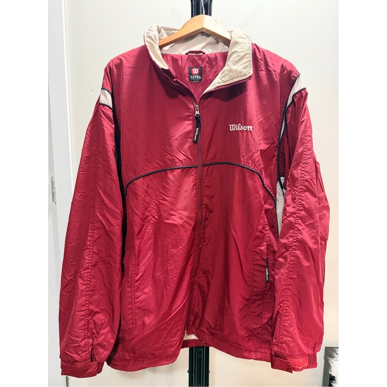 Wilson Y2K Maroon/Red Hooded Jacket with Packable Hood SZ XL