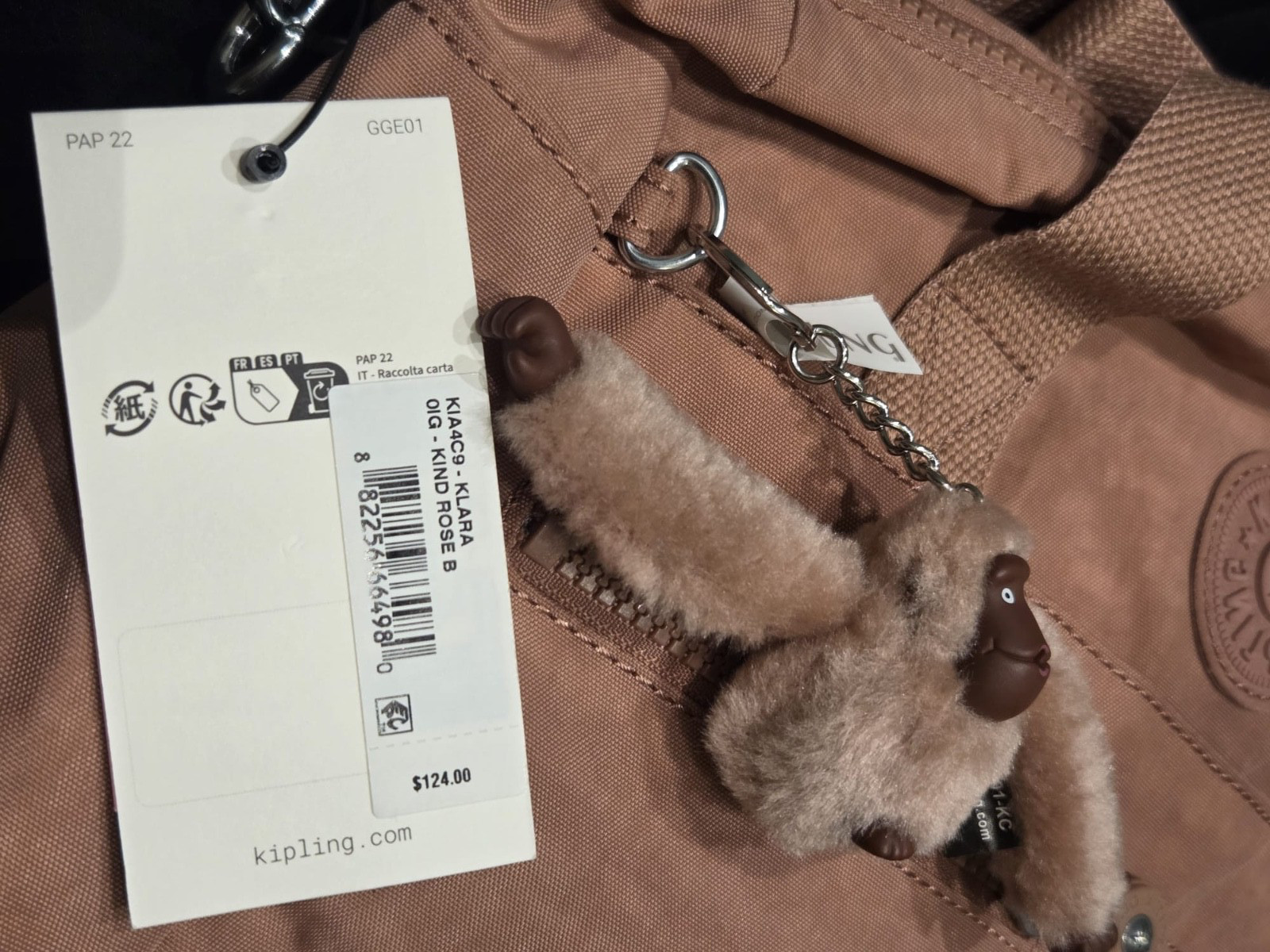 NEW Kipling Klara Satchel Crossbody bag (Kind Rose) with adjustable strap