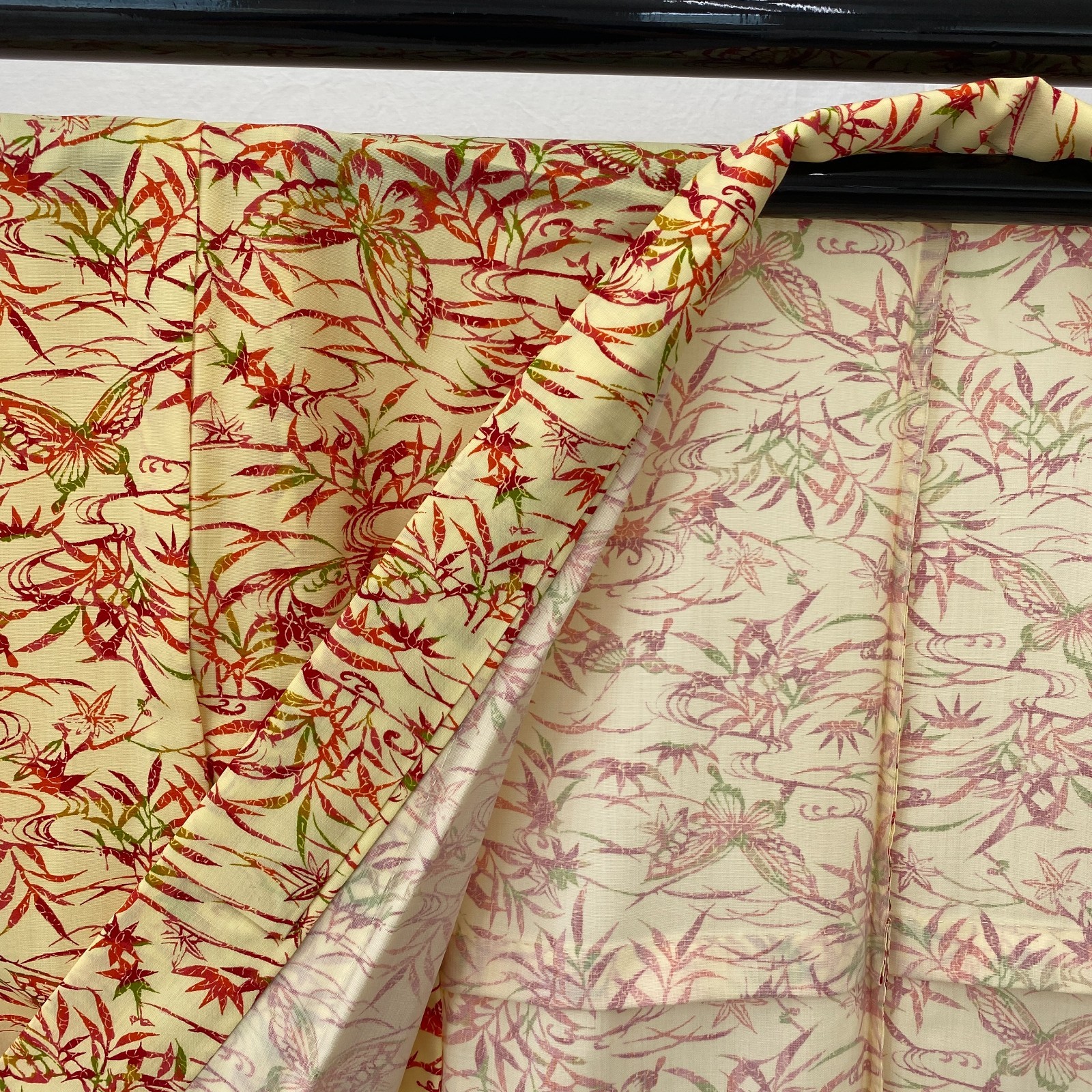 Japanese Vintage Kimono Polyester yellow No Lining Komon Traditional Length 61in