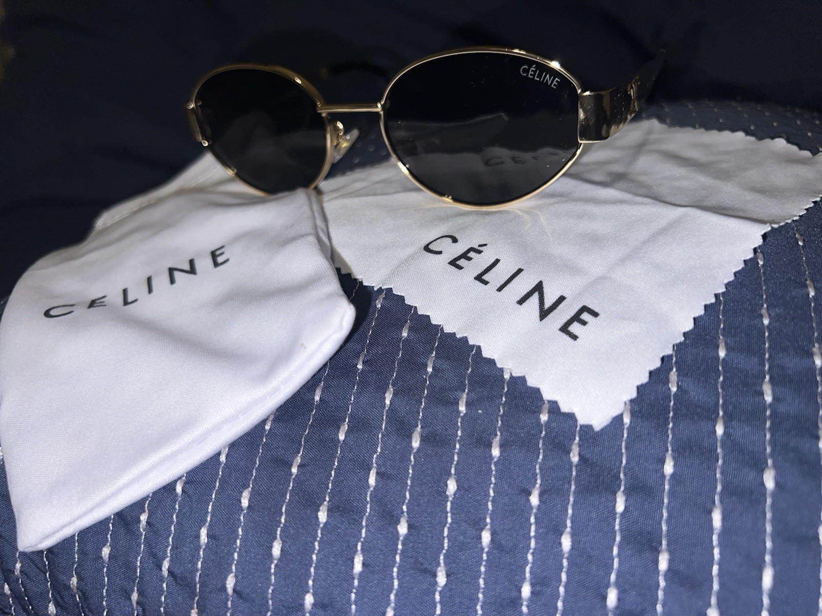 Celine Sunglasses Triomphe Gold Metal Frame With Black Lenses