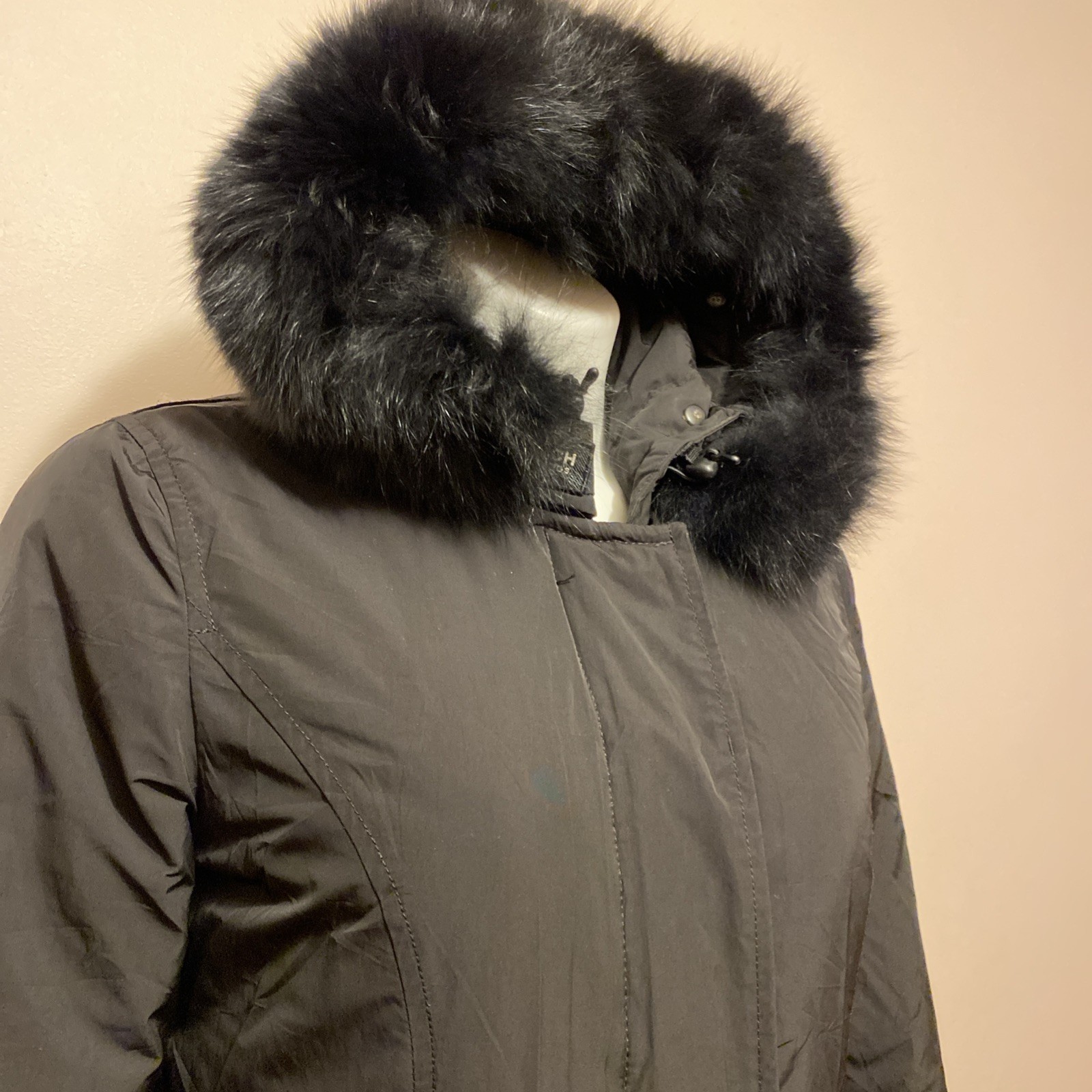 Woolrich John Rich Down Padded Arctic Parka Heavy Black Coat Fox Fur Trim Hood S