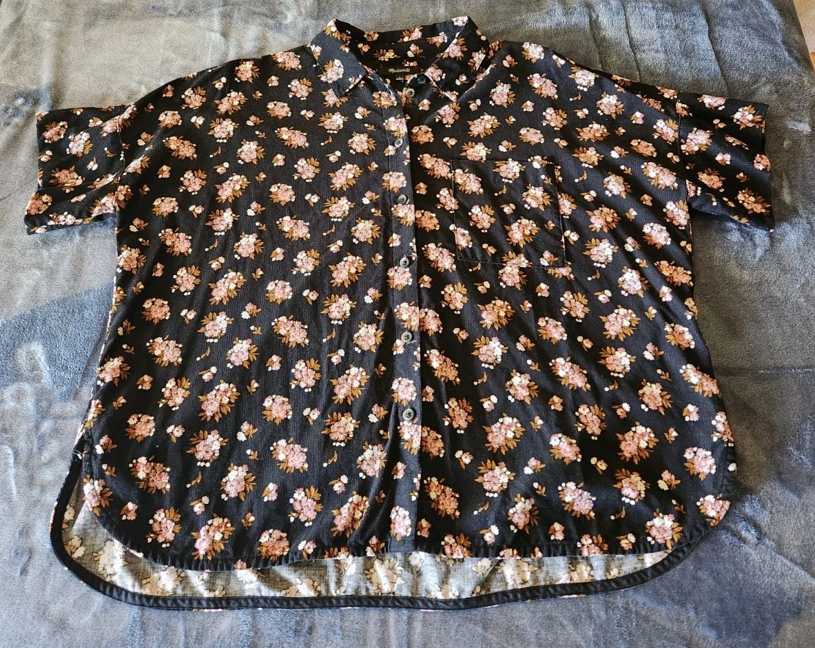 Madewell Corduroy Daily Shirt Homestead Bouquet Floral Black Indie Casual Top S