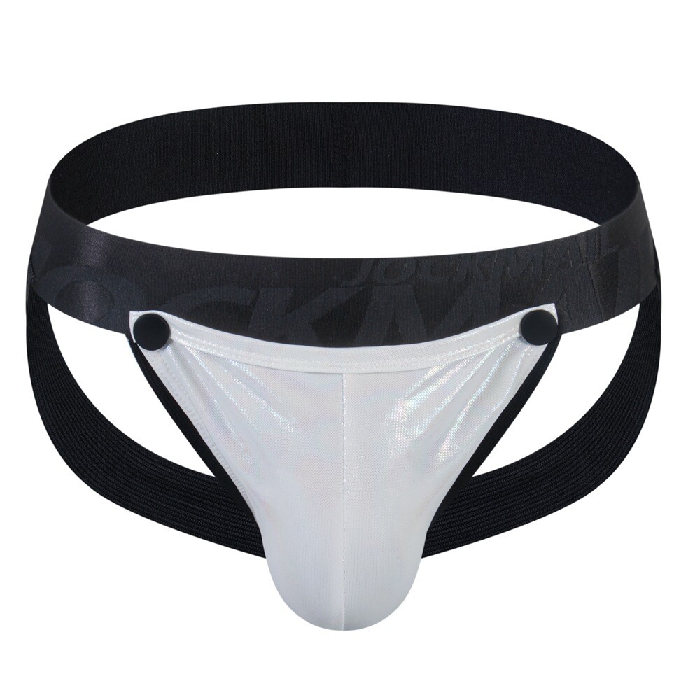 Men’s PU Rubber Coated Snap Pouch Sexy Jockstrap Underwear Lingerie Jock Strap