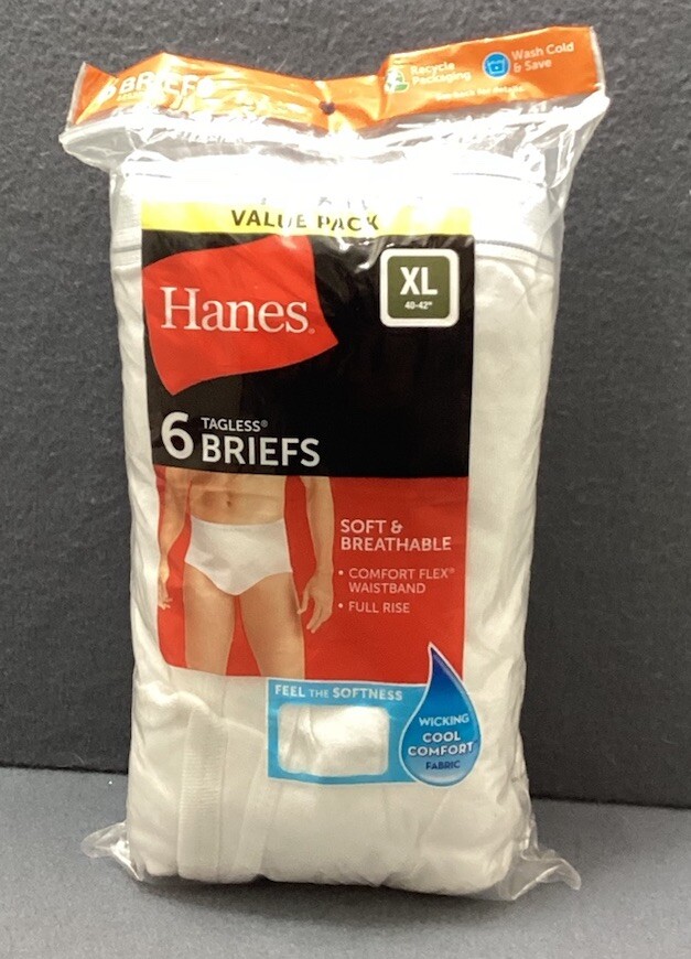 Hanes Briefs 6-Pack Men’s Tagless Underwear XL 40-42 ComfortSoft New