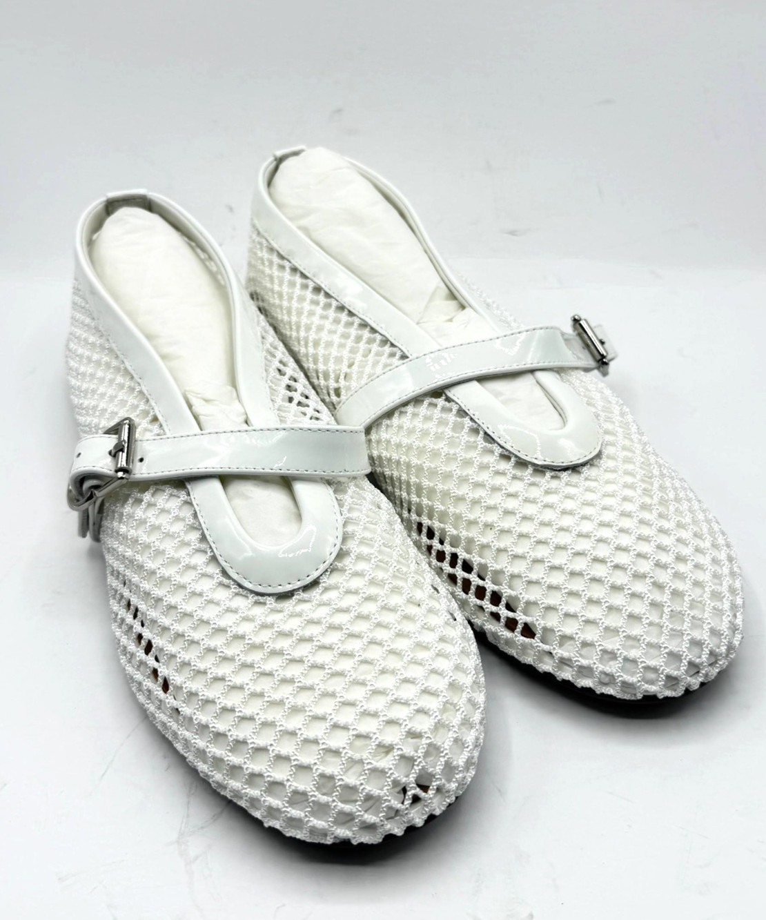 ALAIA BALLET Leather Mesh Flats White EU 39