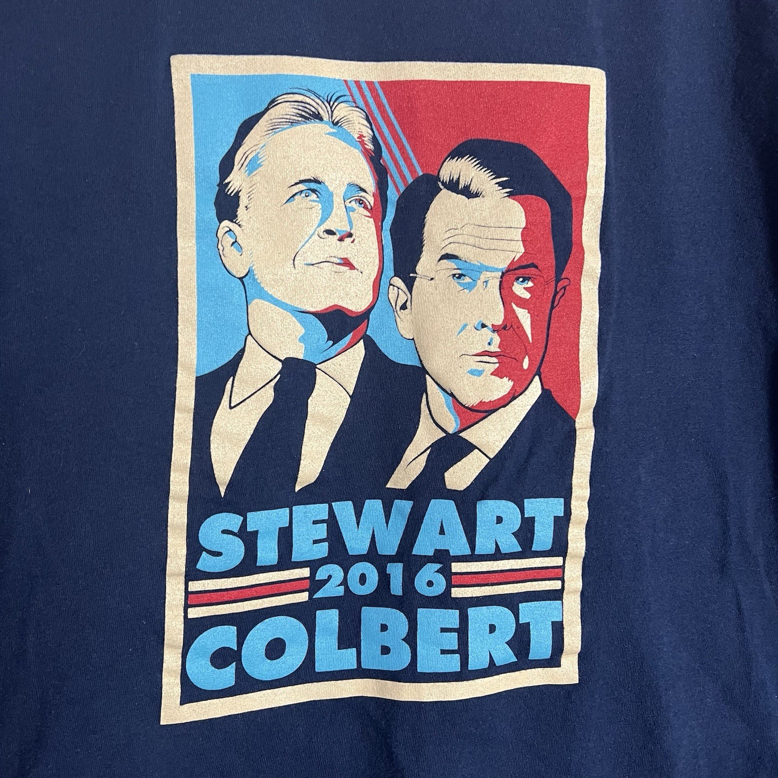 2016 Stewart Colbert Funny Talk Show Comedy Blue Graphic T-Shirt Mens Medium