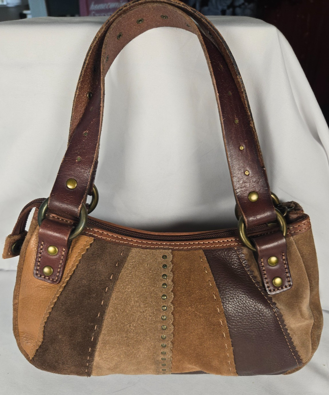 Y2K Shoulder Hobo Bag Brown Boho Leather Suede Patchwork Tassel Western Indie