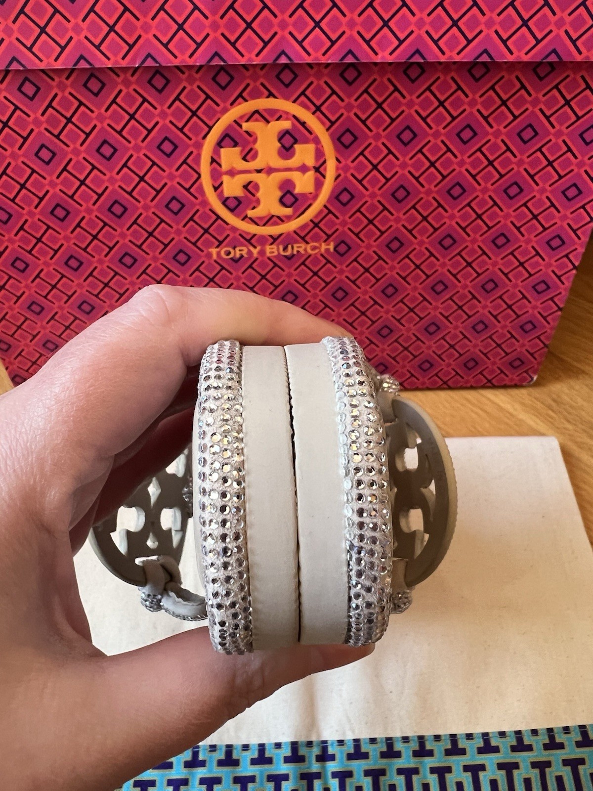 Tory Burch Stone Gray Miller Pavé Crystal Knotted Sandals