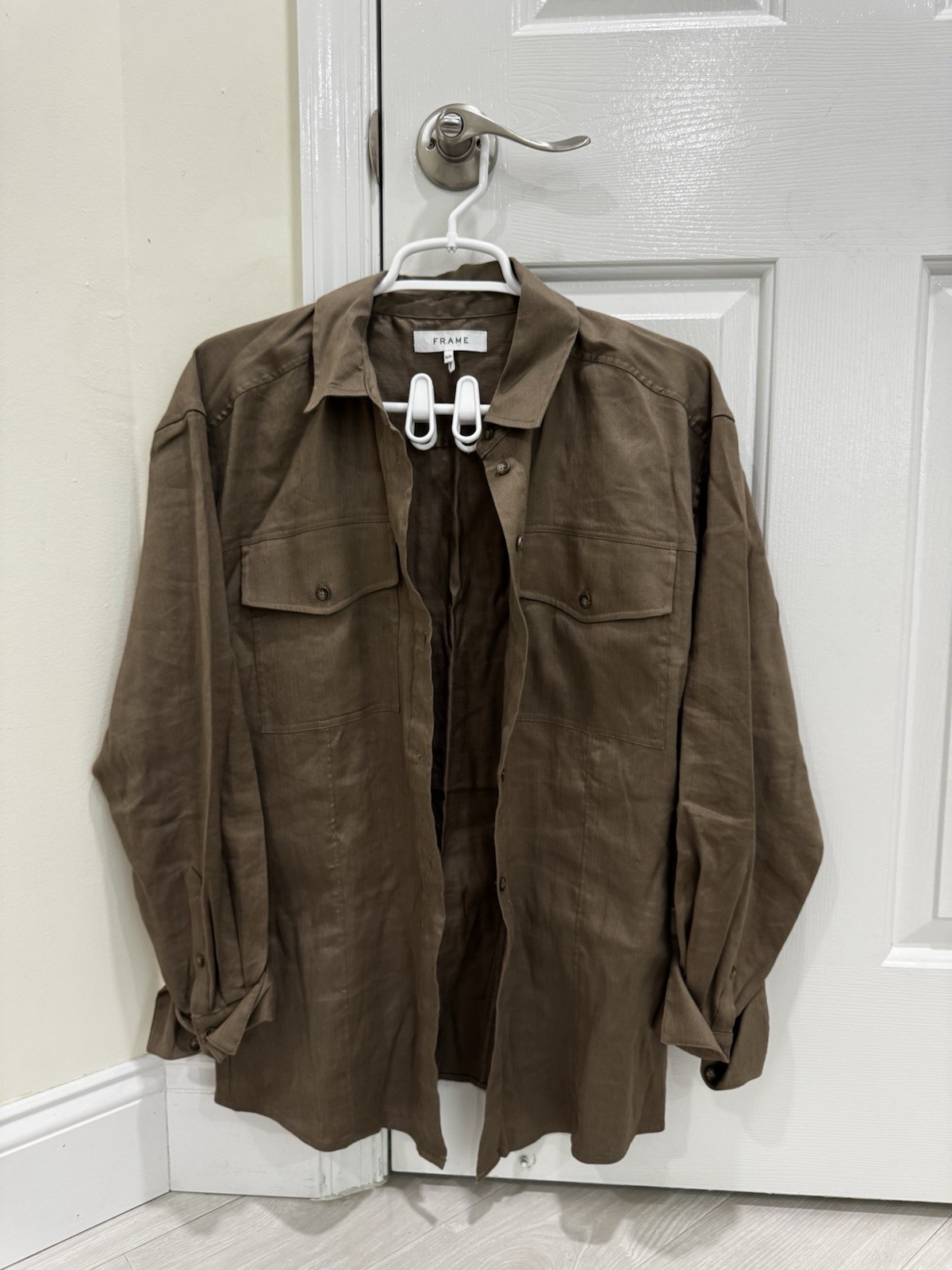 FRAME Brown Utility Button Up Shirt Jacket Women’s Size M Lyocell Linen Blend