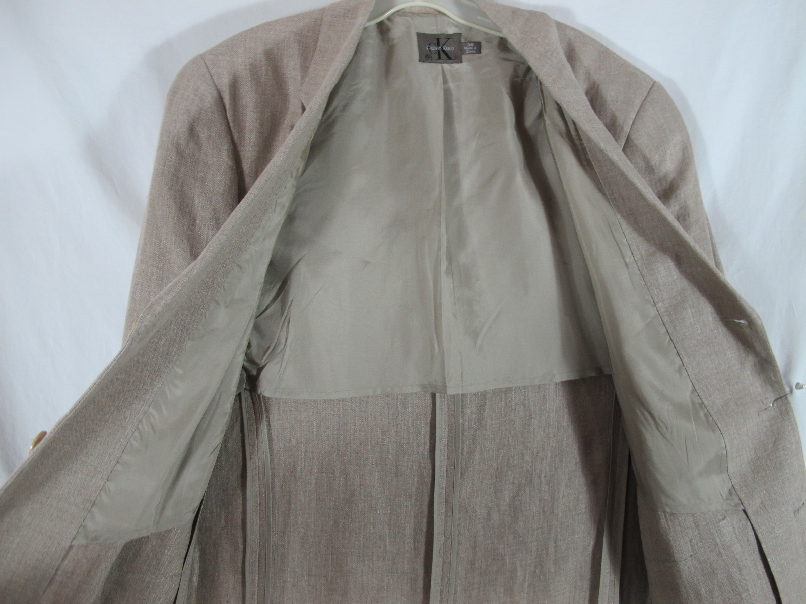 Calvin Klein Linen Khaki Tan Lt Brown Single Breasted Jacket Blazer Sz 44