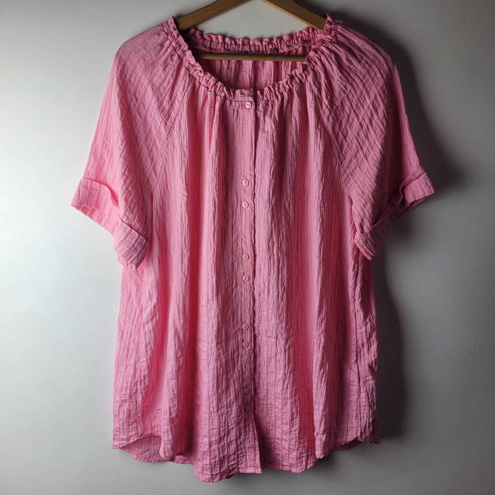 M&S Women Size 12 Pink Stripe Oversized Boxy Button Blouse Shirt Summer Casual
