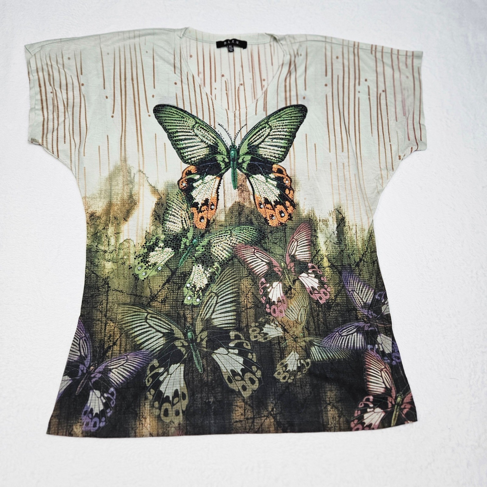Fairycore Butterfly Rhinestone Graphic Top XL Boho Artsy Whimsical Tee Y2K Style