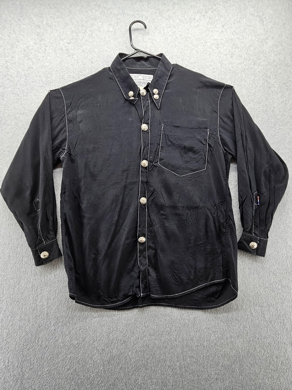 Le Garage Shirt Mens Medium Black Satin Button Front Rayon Made In France