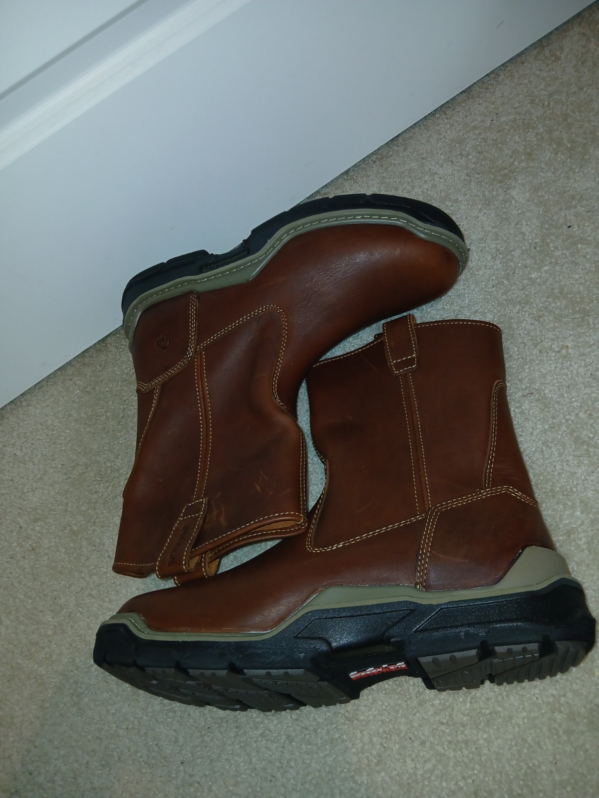 Wolverine Wellington Men’s Brown Leather Work Boots Slip Resistant Size 12