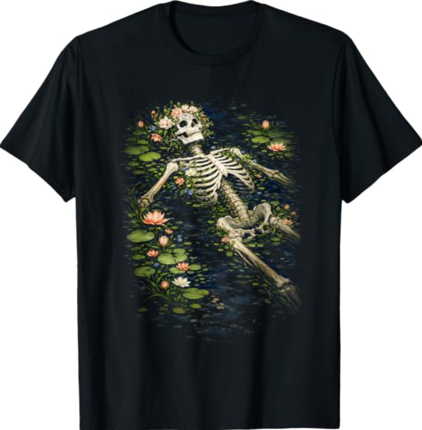 Floral Gothic Skeleton Death Dark Art Romantic Occult T-Shirt
