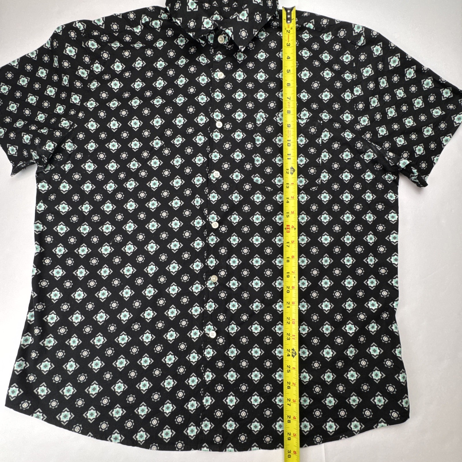 Original Use Mens Short Sleeve Shirt XL Cotton Geometric Medallion Casual Black