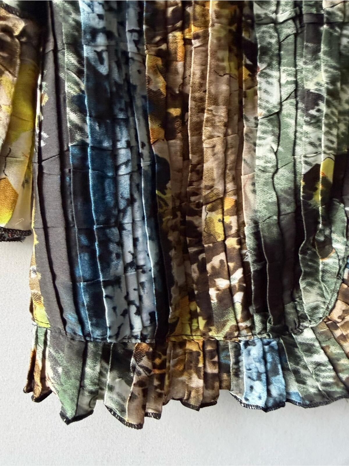 Alberto Makali Multicolor Crinkle Plisse Button-Down Shirt (L)