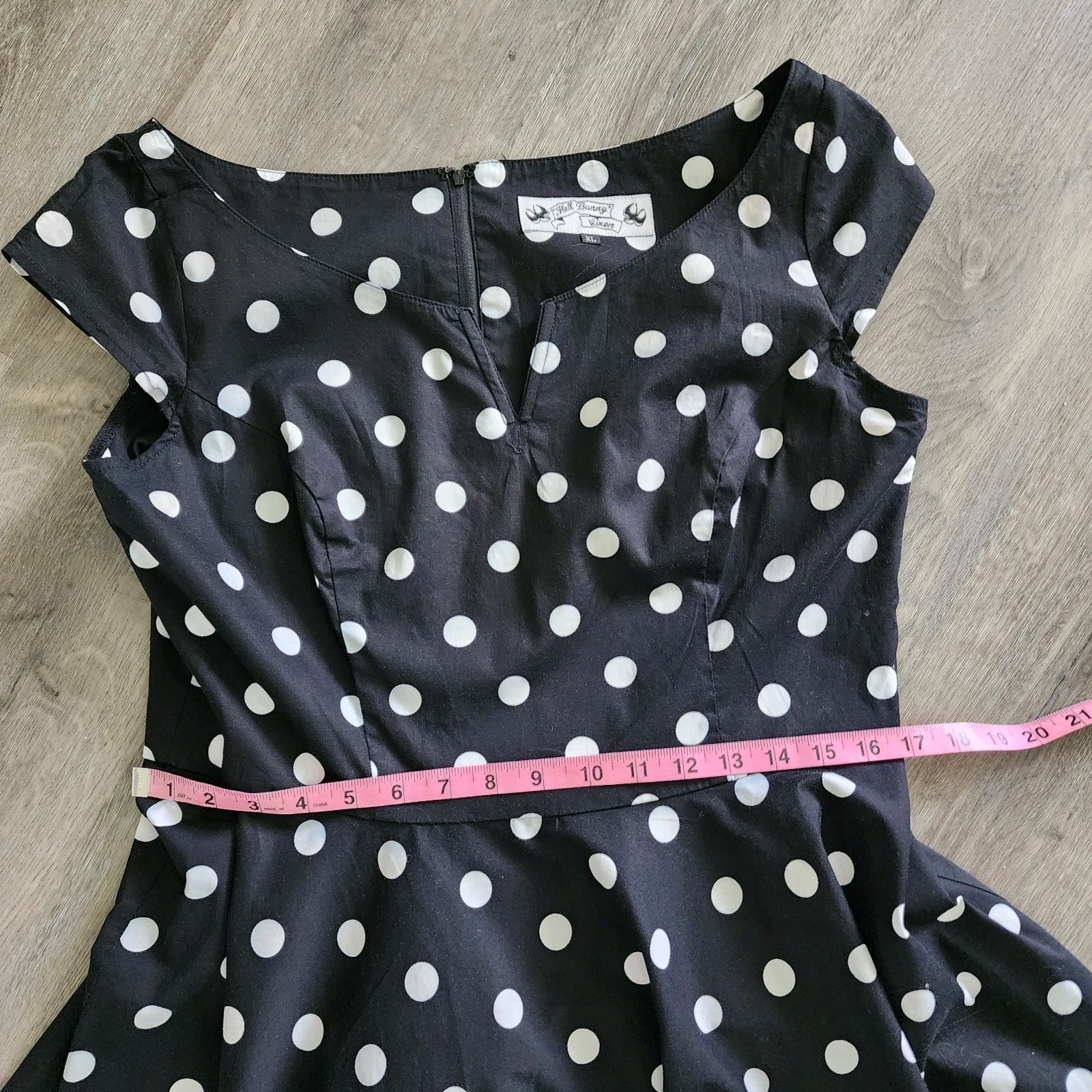 Hell Bunny Vixen XL Black White Polka Dot Fit Flare Rockabilly Swing Dress
